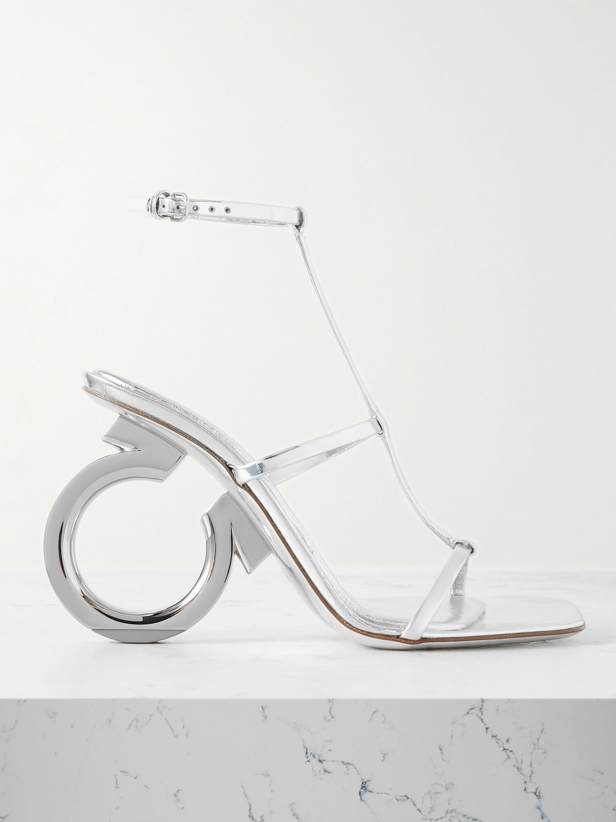 Ferragamo Elina Logo-detailed Metallic Leather Sandals - Silver