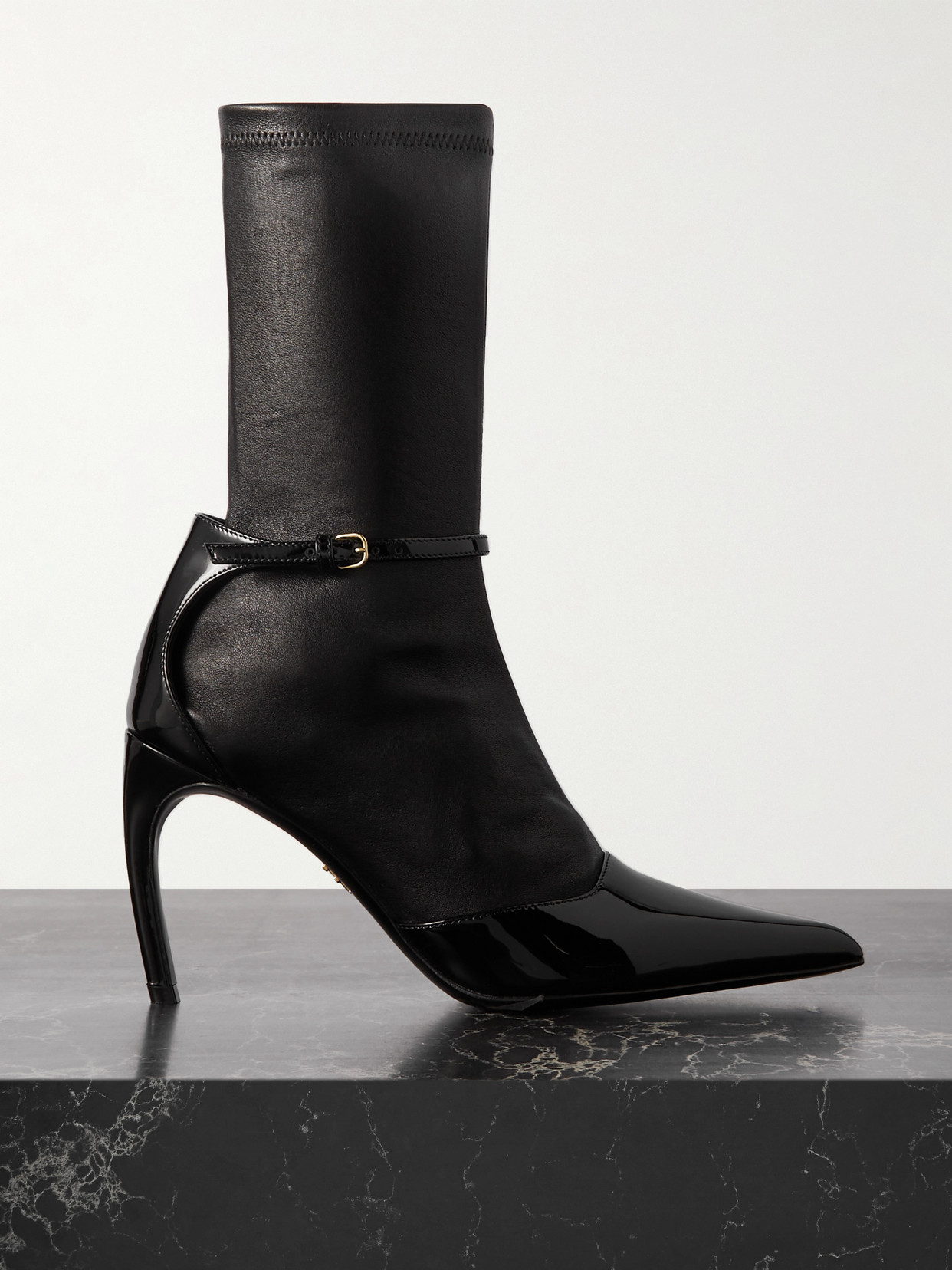 Ferragamo Britt Smooth And Patent-leather Ankle Boots In Black