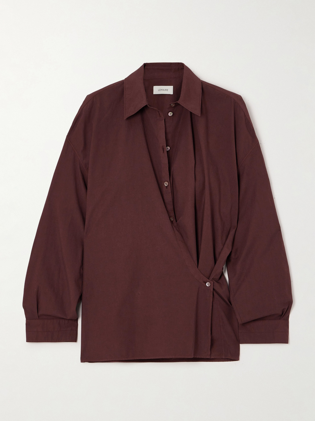 Shop Lemaire Twist-front Cotton-poplin Wrap Shirt In Brown