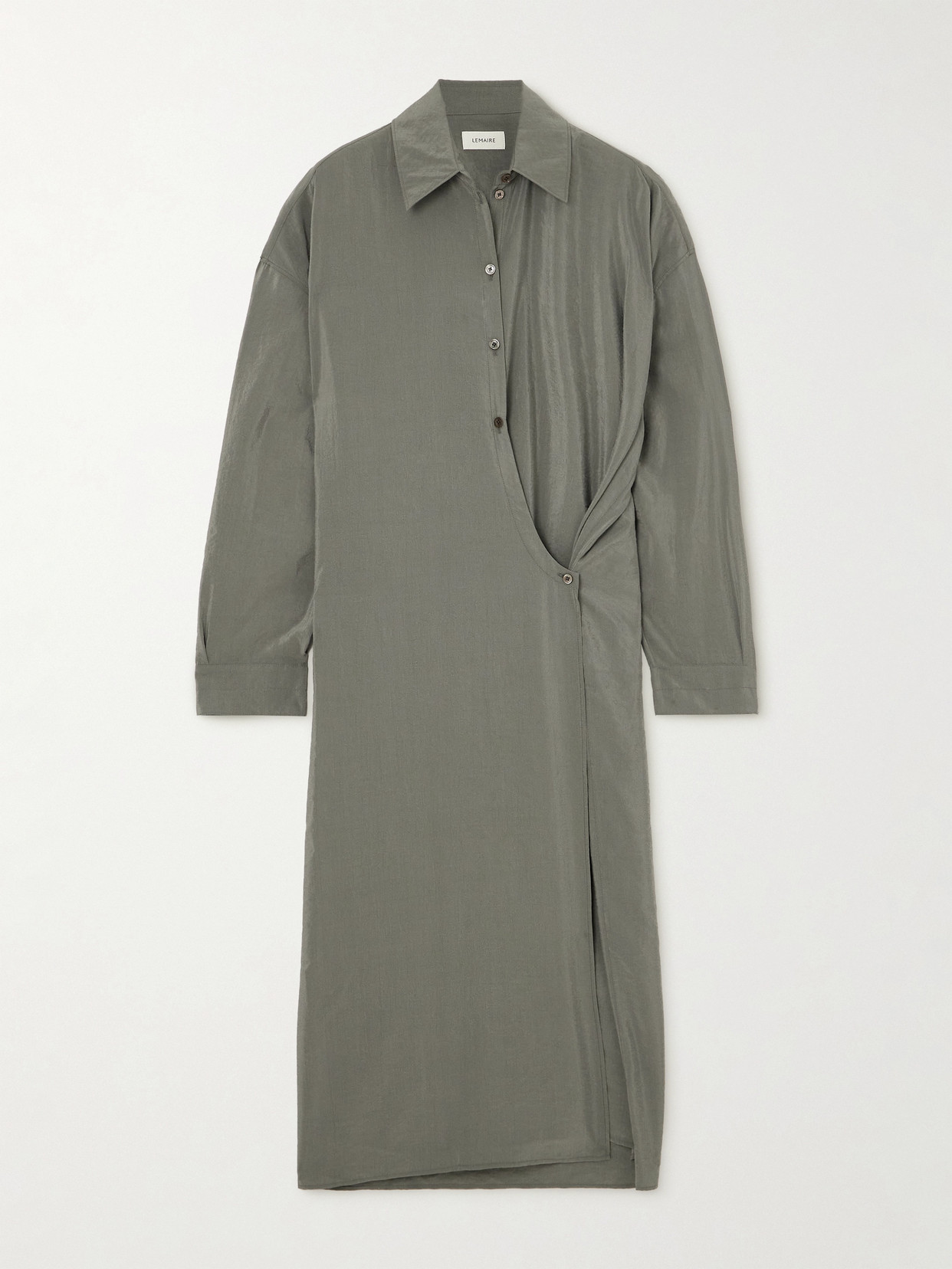 Lemaire Silk-blend Midi Wrap Shirt Dress In Gray