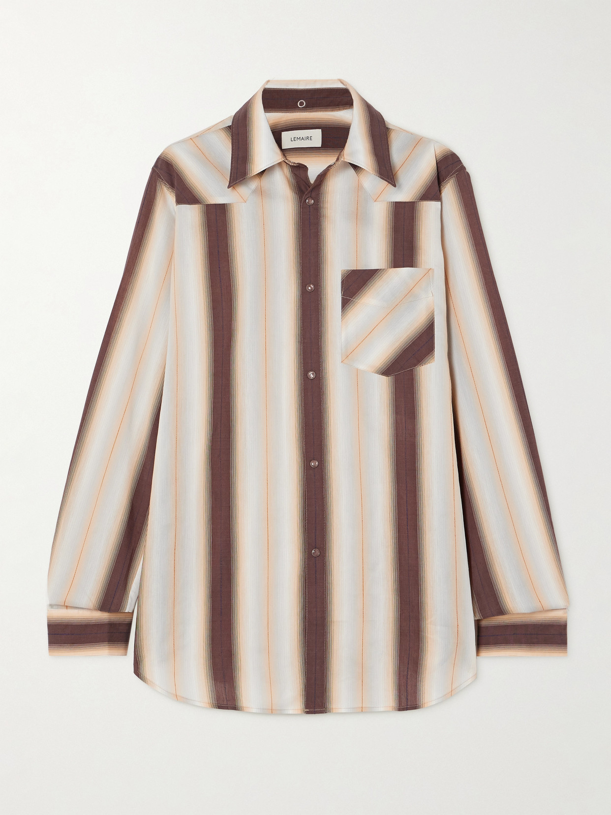 Lemaire Western Striped Cotton, Silk And Linen-blend Shirt In Brown