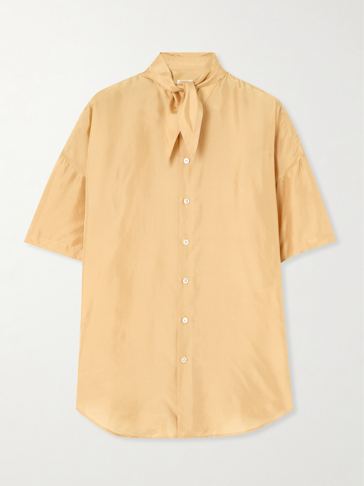 Lemaire Pussy-bow Silk-habotai Shirt In Brown