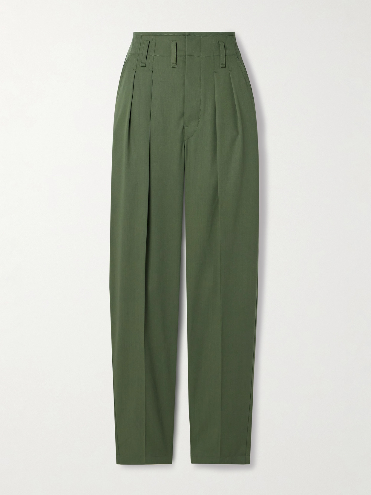 Shop Lemaire Pleated Wool-twill Tapered Pants In Green