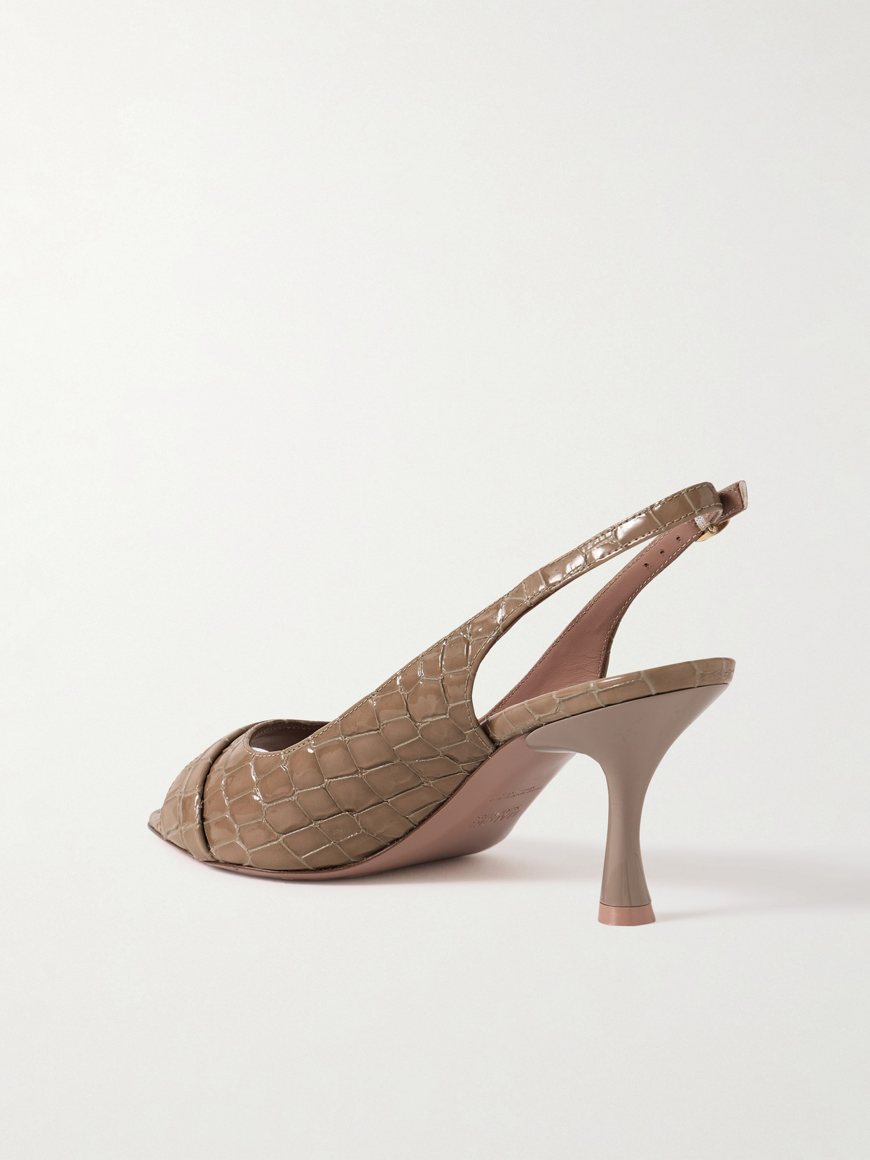 Shop Malone Souliers Jude 70 Croc-effect Patent-leather Slingback Sandals In Neutrals