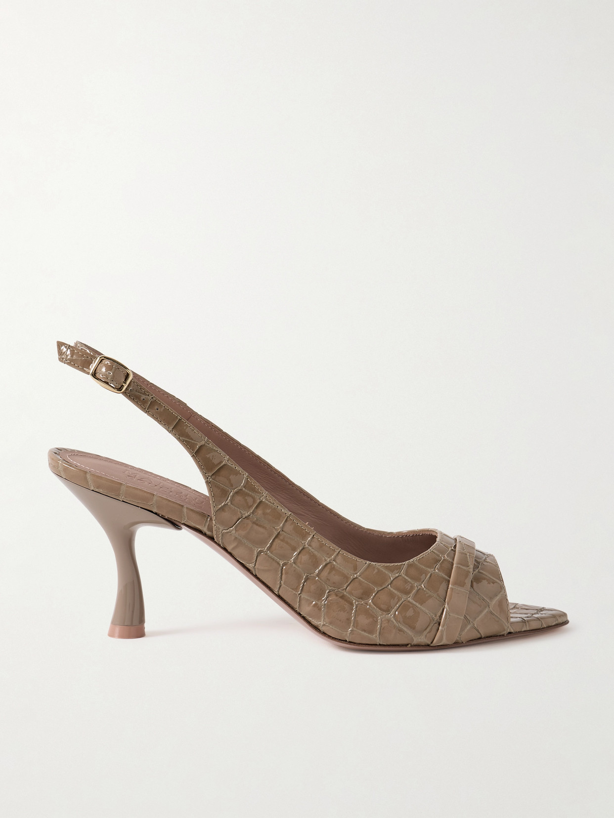 Malone Souliers Jude 70 Croc-effect Patent-leather Slingback Sandals In Neutrals