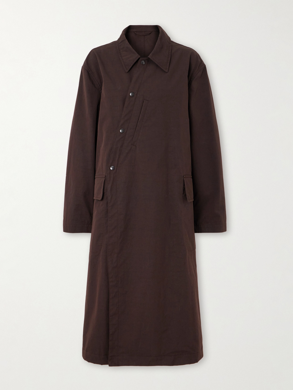 Lemaire Asymmetric Cotton-blend Gabardine Trench Coat In Purple