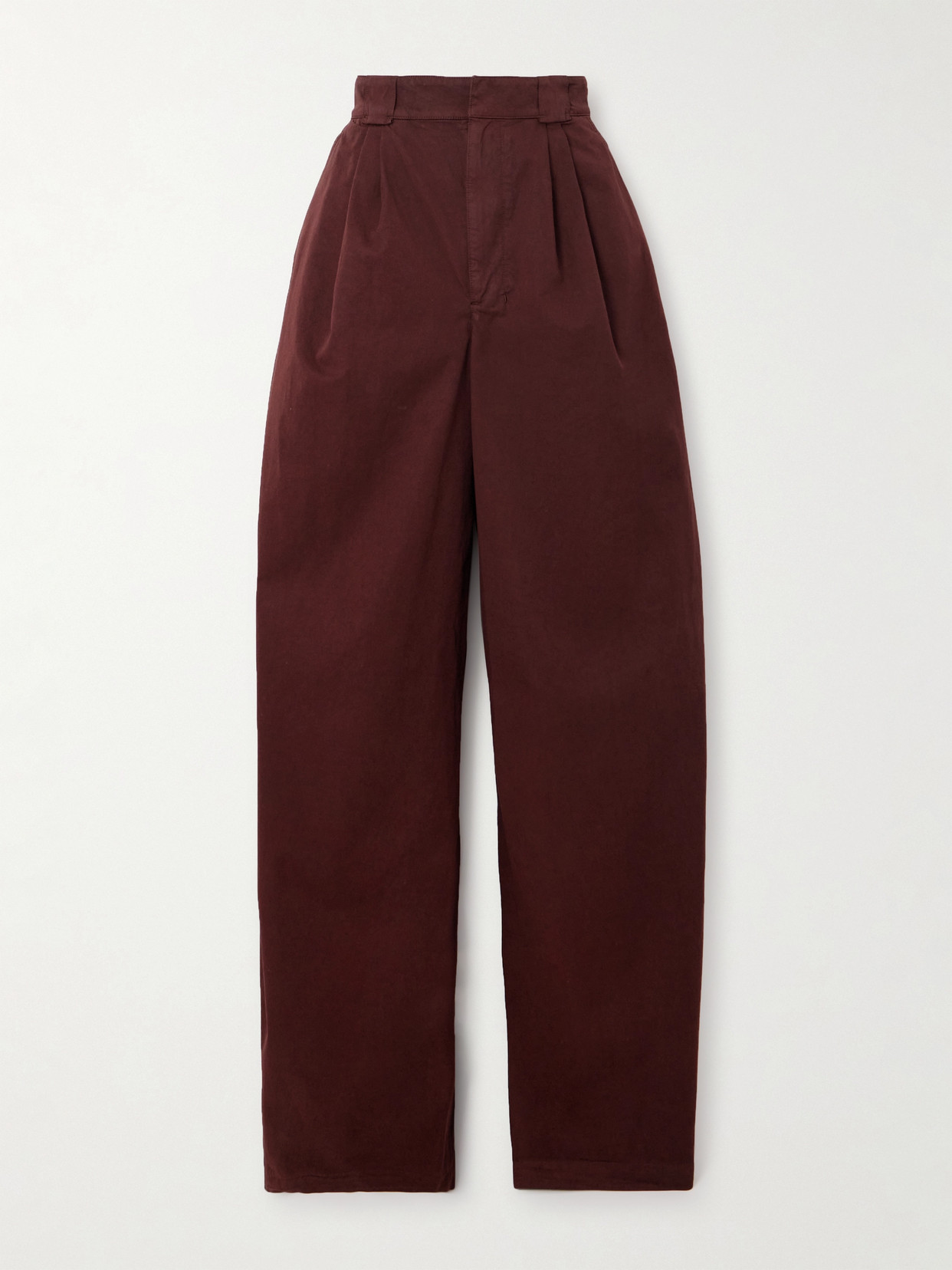 Shop Lemaire Pleated Washed Cotton-sateen Wide-leg Pants In Burgundy