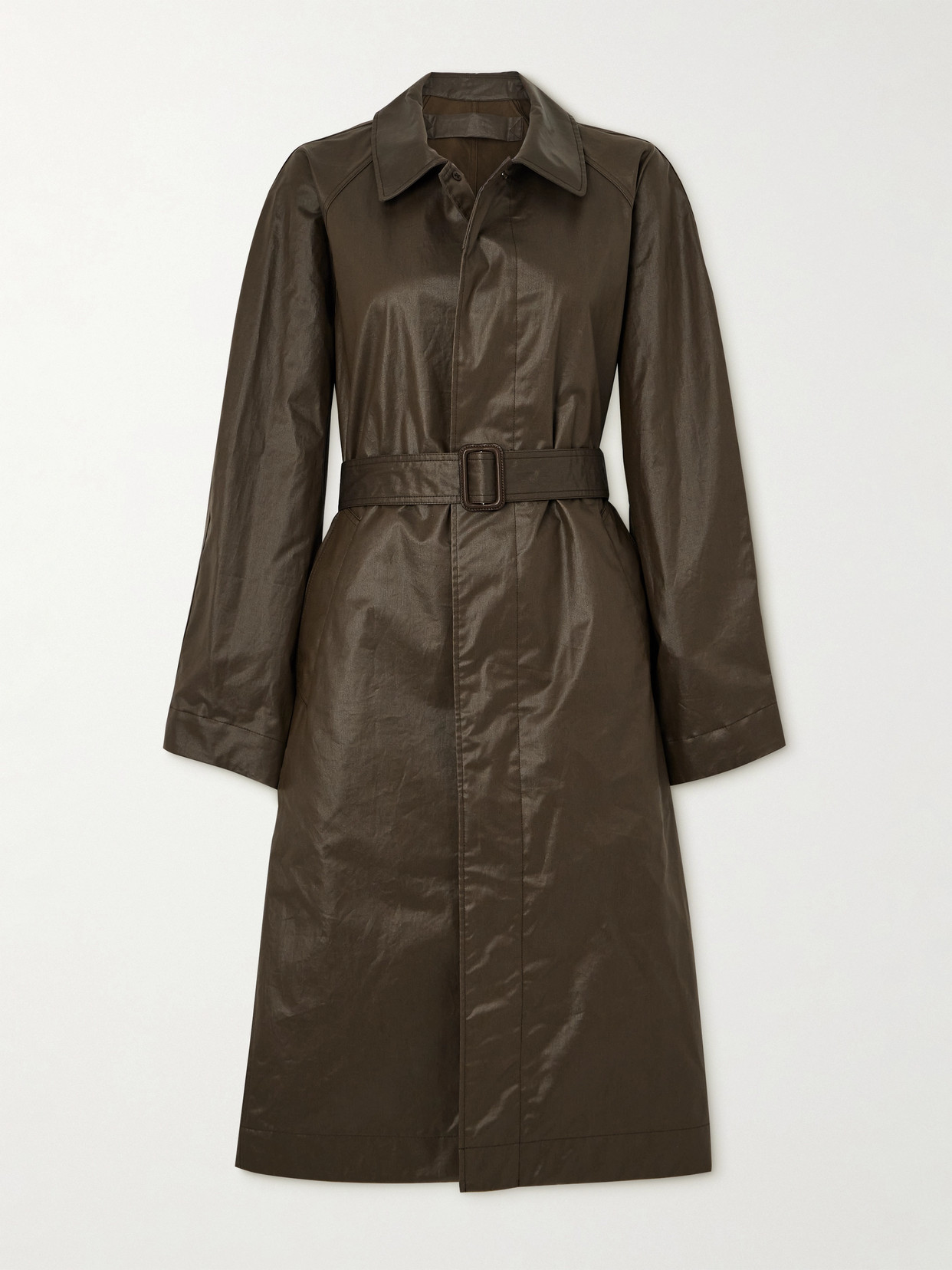 LEMAIRE Belted Coated-cotton Coat - Brown
