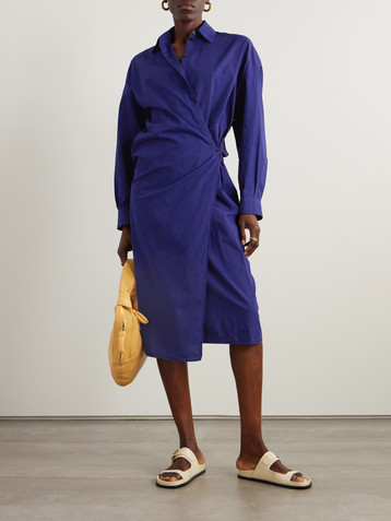 Lemaire Wrap-effect draped cotton-poplin midi shirt dress