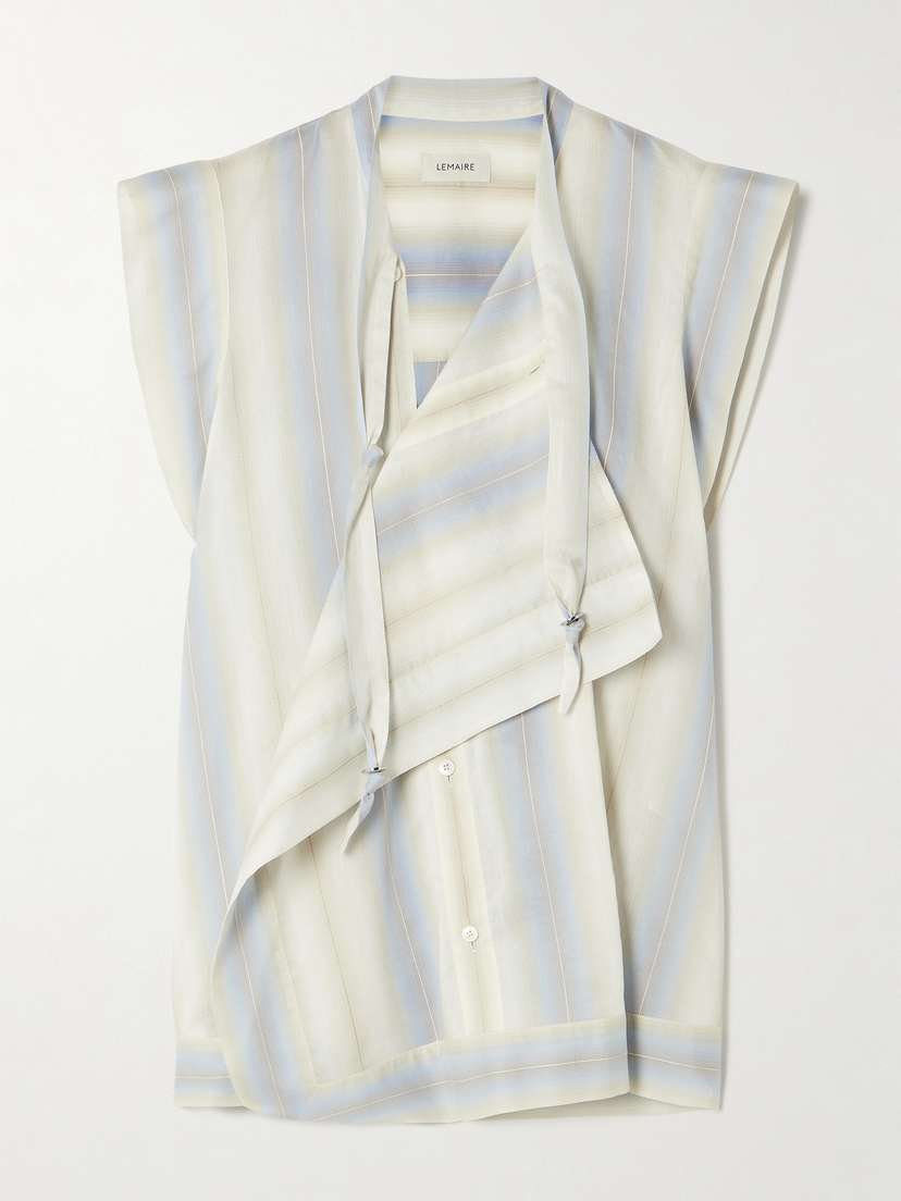 Lemaire Asymmetric Striped Cotton, Silk And Linen-blend Blouse