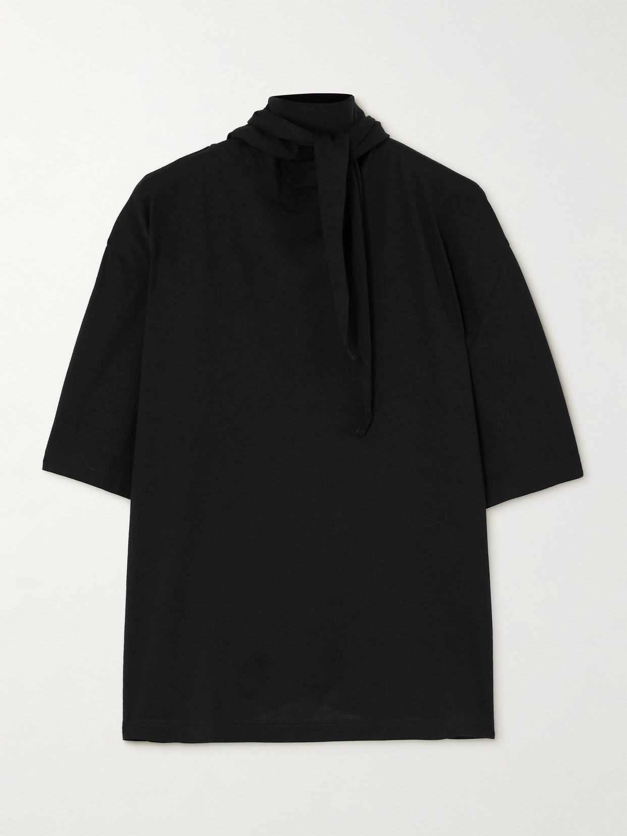 LEMAIRE Tie-neck Cotton T-shirt - Black