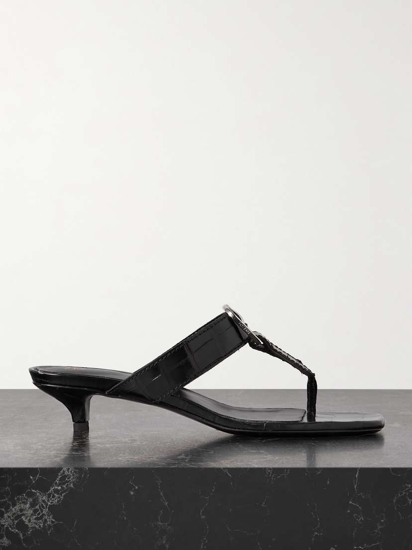TOTEME + Net Sustain The Belted Croco Flip-flop Croc-effect Leather Mules