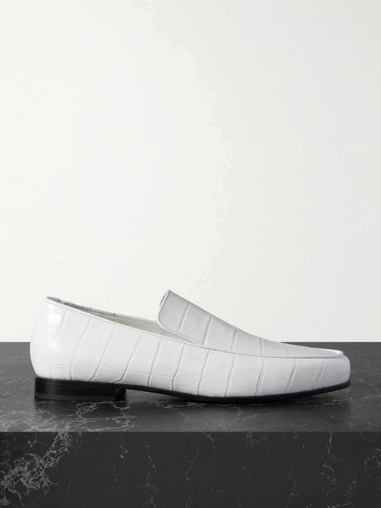 Shop Totême + Net Sustain The Croco Oval Croc-effect Leather Loafers In White