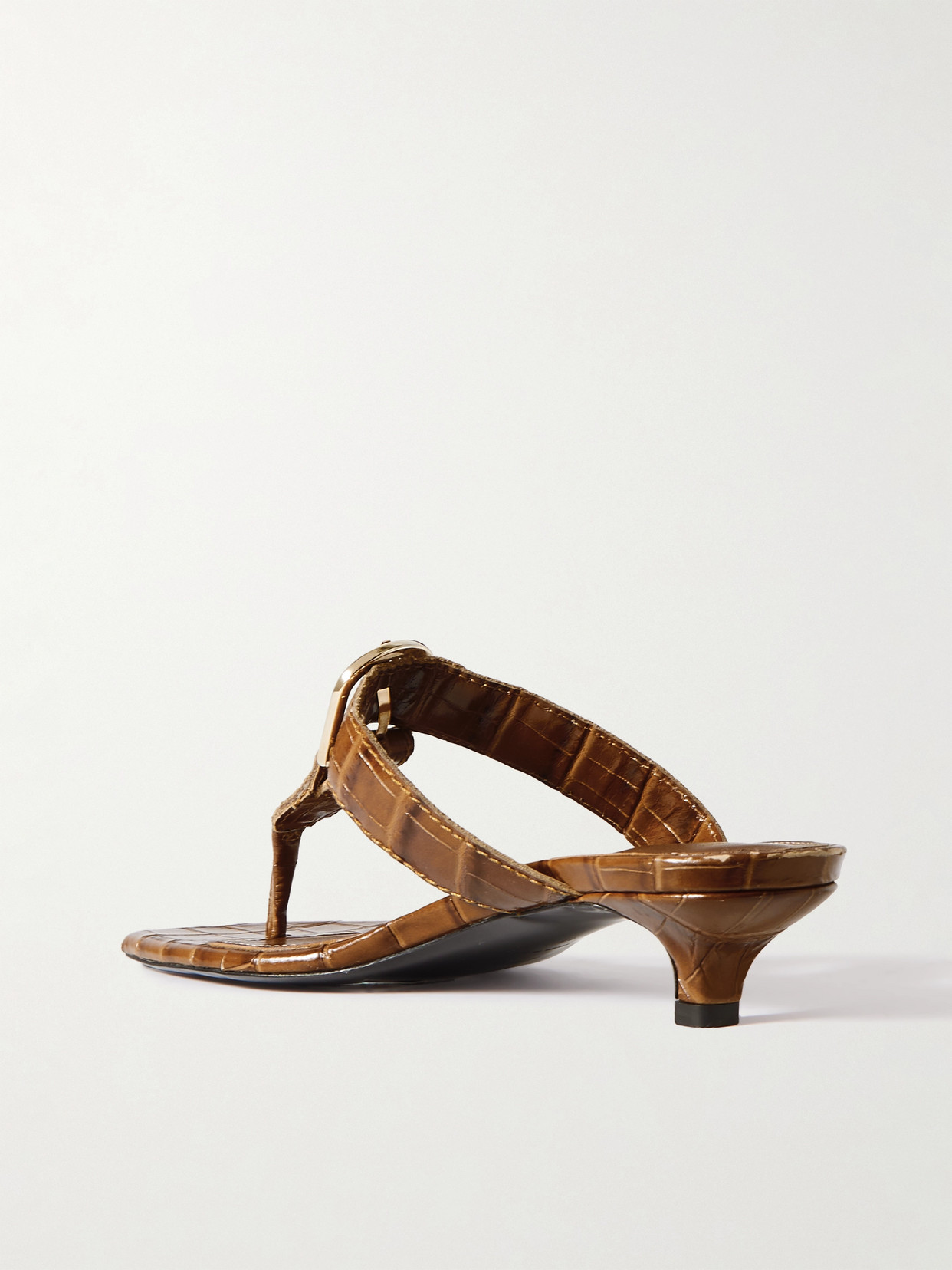 Shop Totême + Net Sustain The Belted Croco Flip-flop Croc-effect Leather Mules In Brown