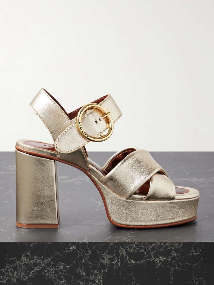 See By Chloé Lyna Metallic Leather Platform Sandals