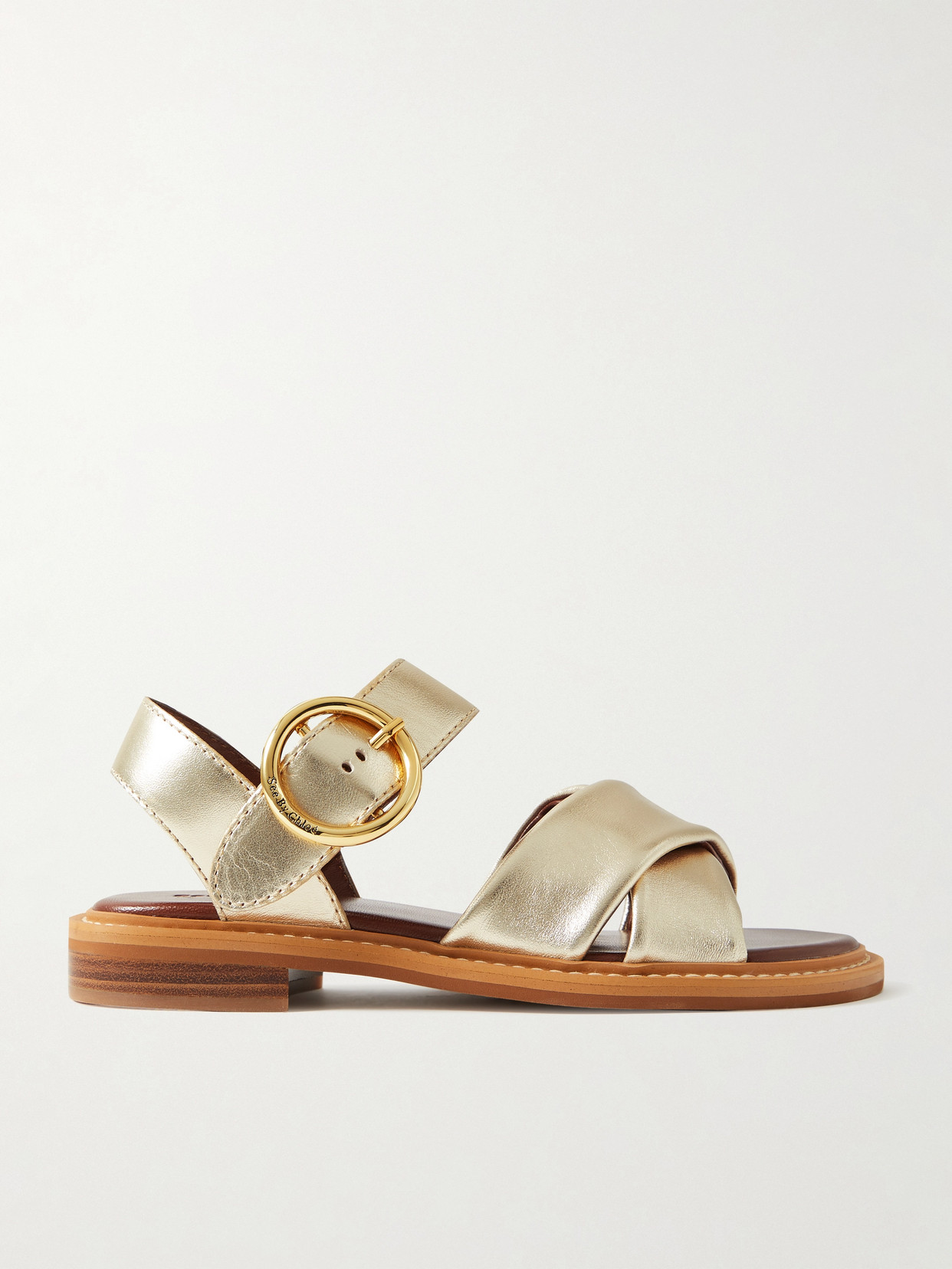 See By Chloé Lyna Metallic Leather Sandals - Gold