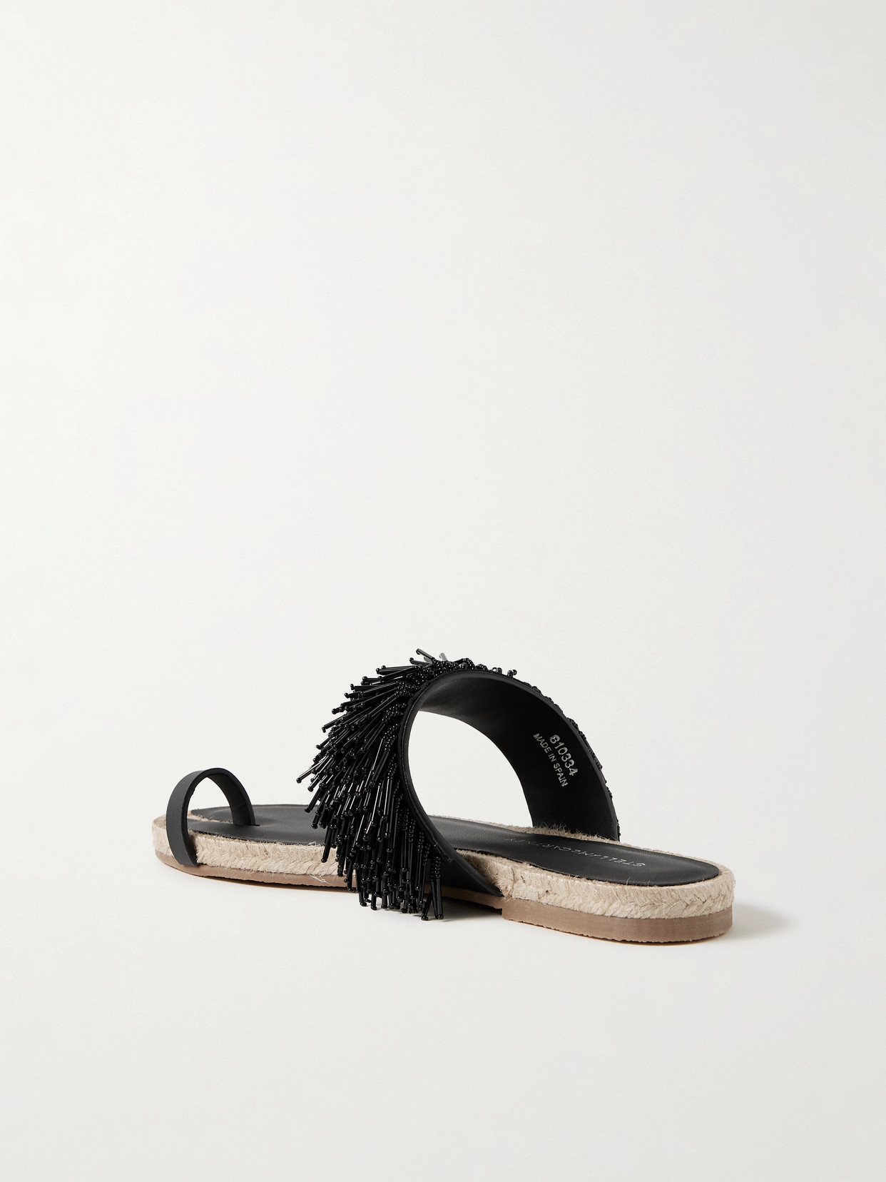 Stella Mccartney Gaia Glass Fringe Flat Sandals In Black