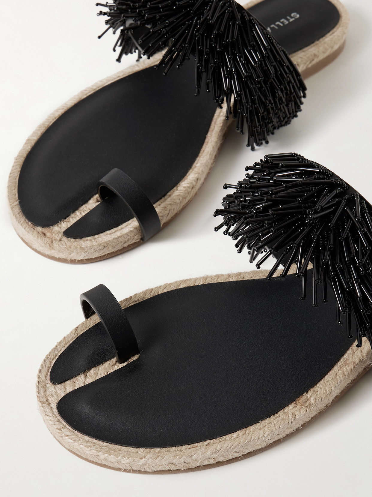 Stella Mccartney Gaia Glass Fringe Flat Sandals In Black