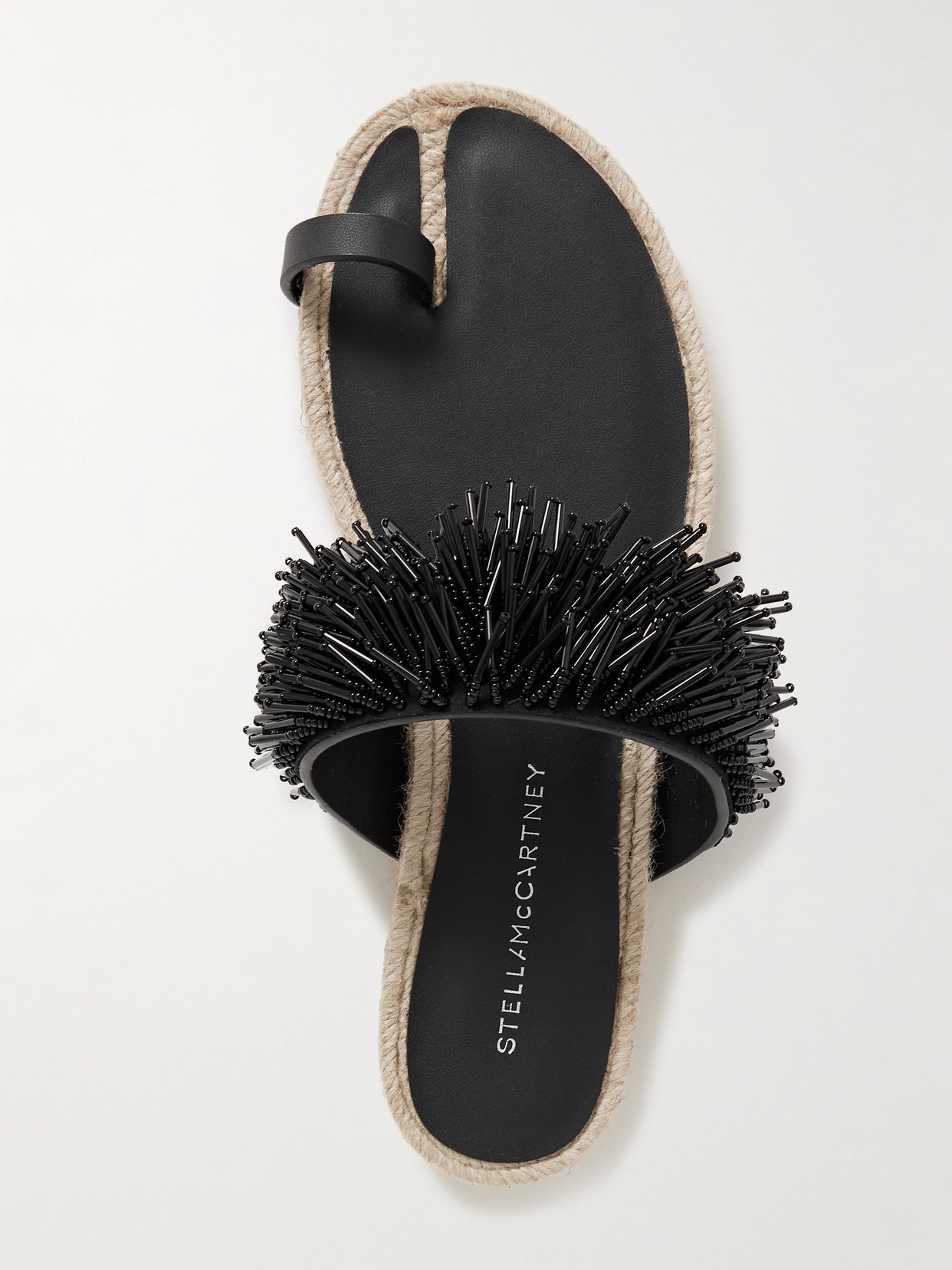 Stella Mccartney Gaia Glass Fringe Flat Sandals In Black