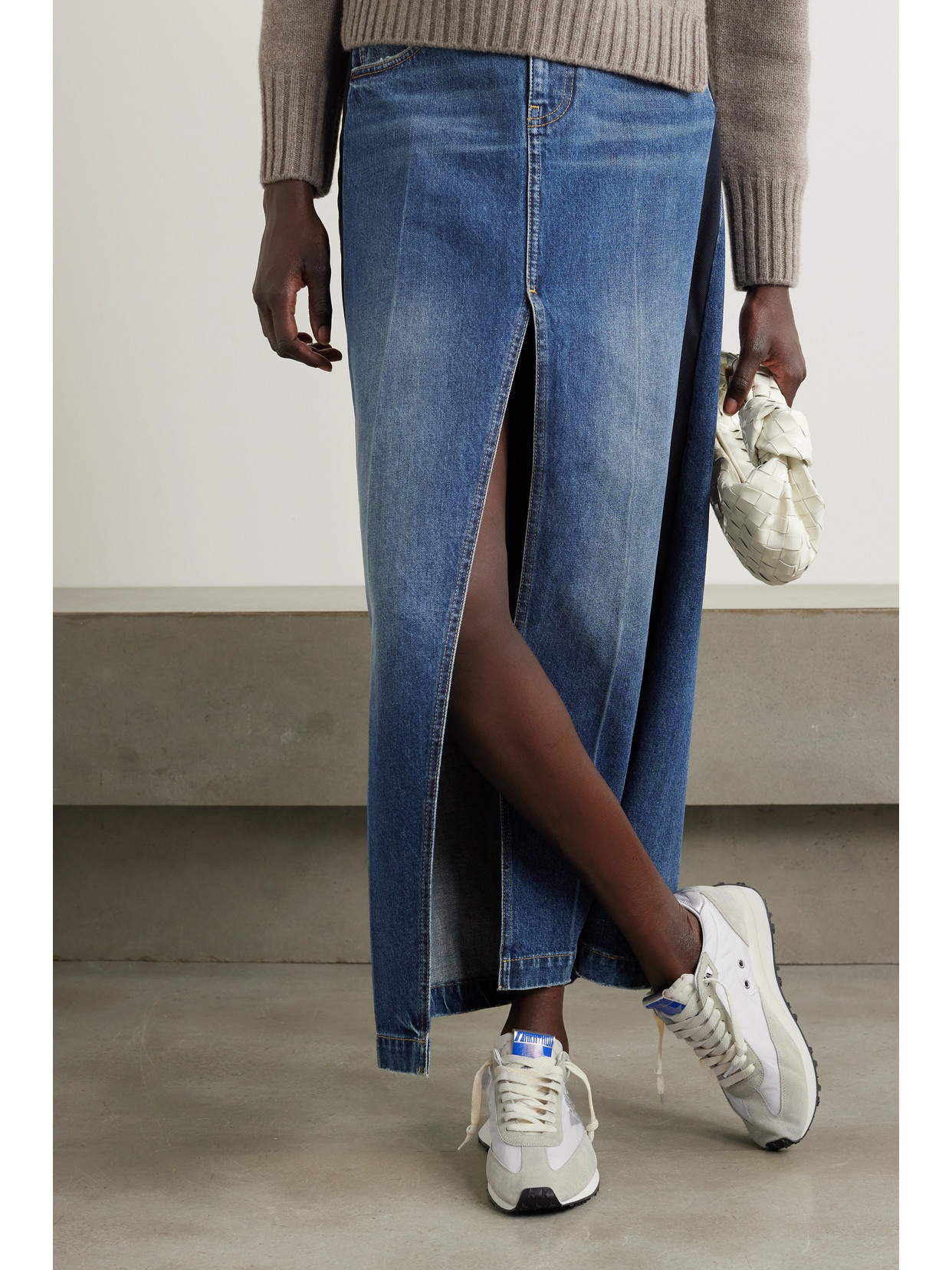 GOLDEN GOOSE RUNNING MARATHON DISTRESSED LEATHER-TRIMMED SHELL AND SUEDE SNEAKERS