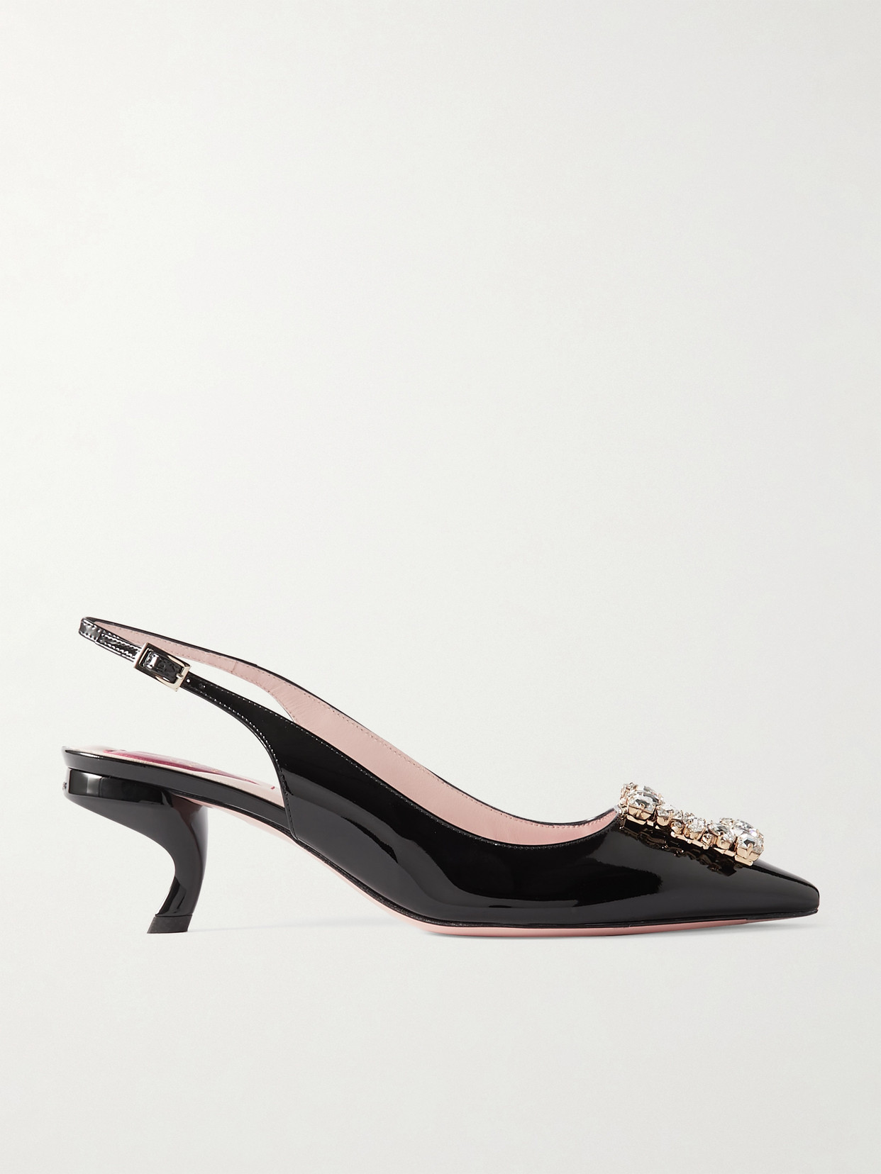 Shop Roger Vivier Virgule Strass Crystal-embellished Patent-leather Slingback Pumps In Black