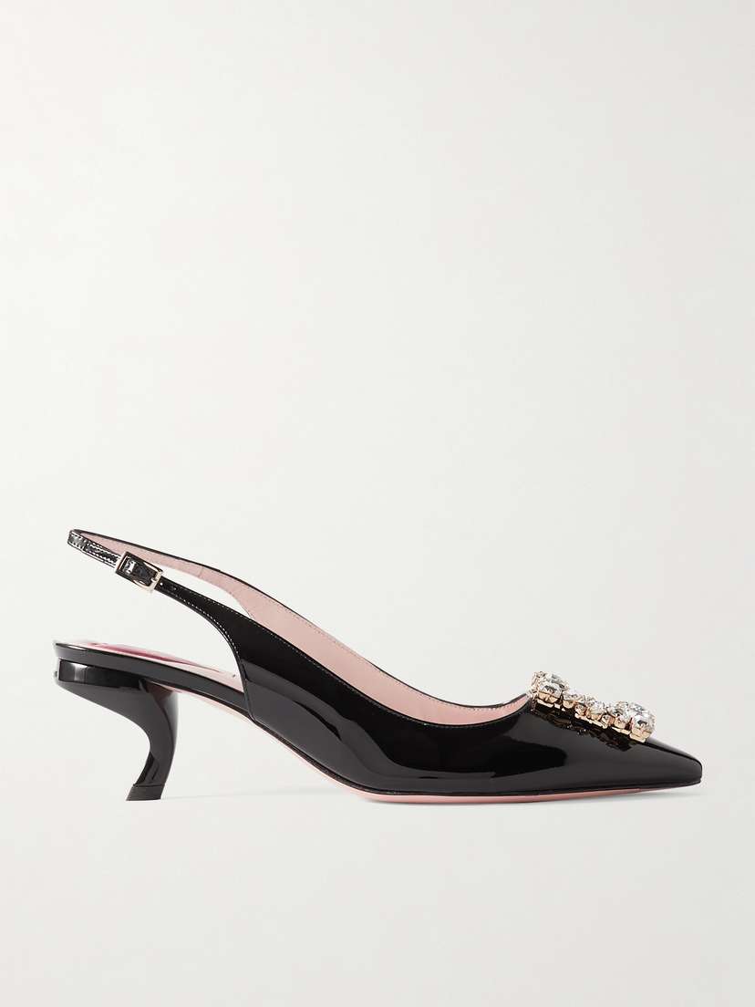Roger Vivier Virgule Strass Crystal-embellished Patent-leather Slingback Pumps