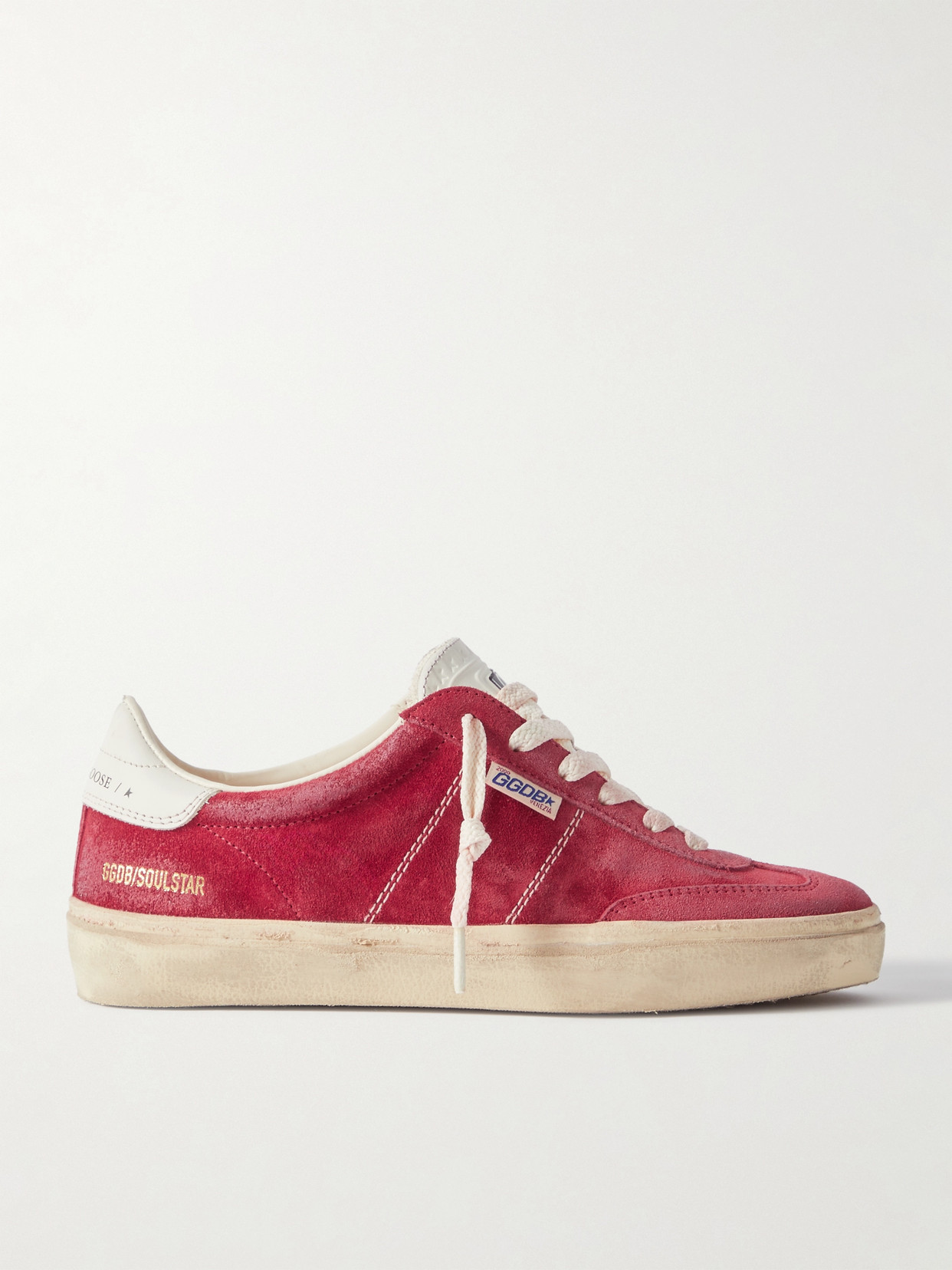 Shop Golden Goose Soul-star Distressed Leather-trimmed Suede Sneakers In Red