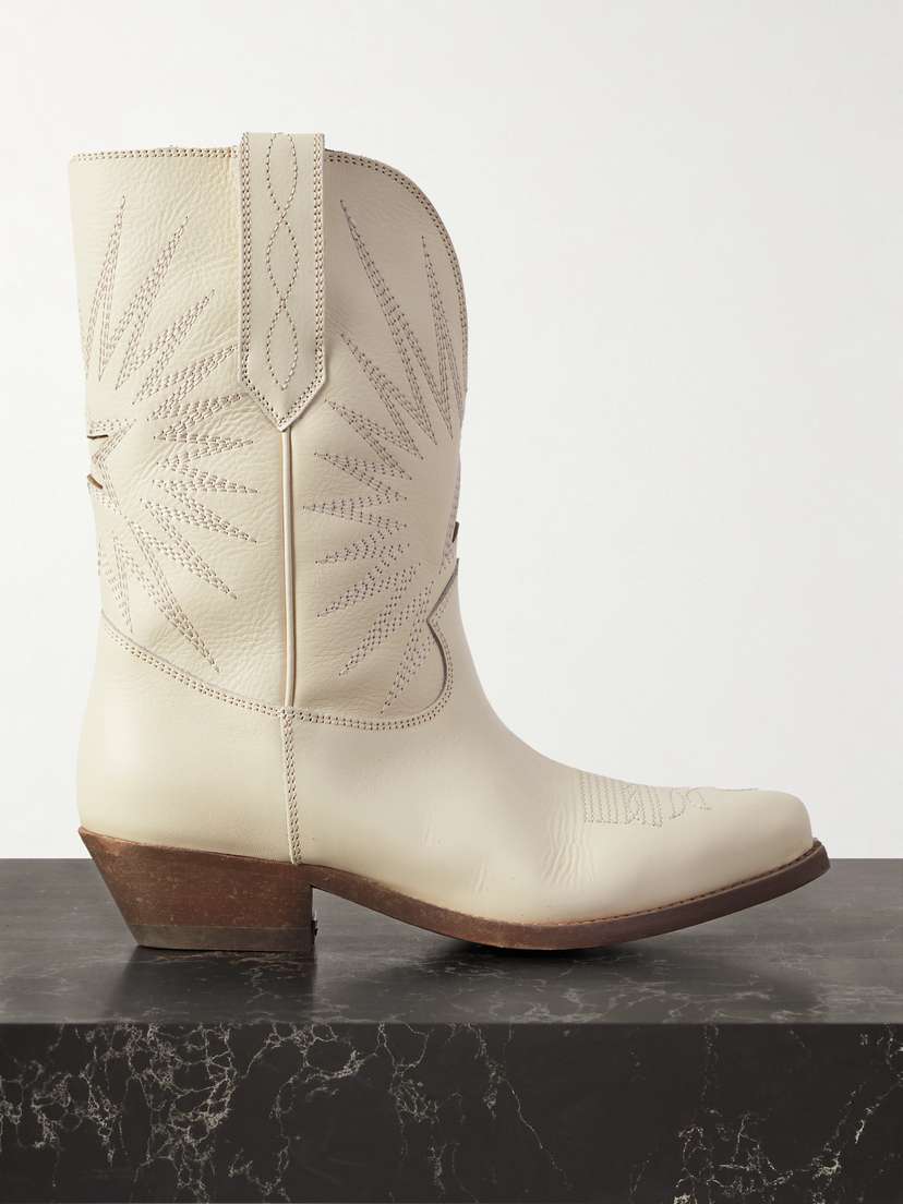 Golden Goose Low Wish Star Embroidered Leather Cowboy Boots