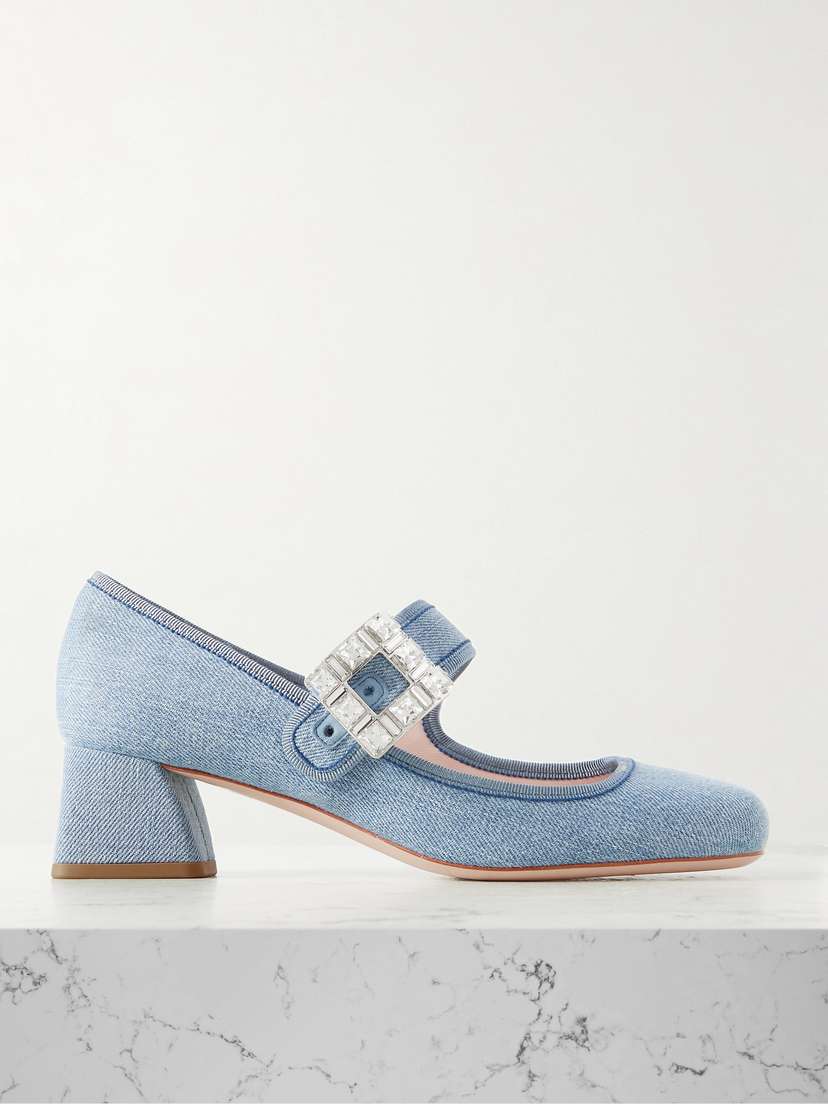 Roger Vivier Très Vivier Crystal-embellished Denim Mary Jane Pumps