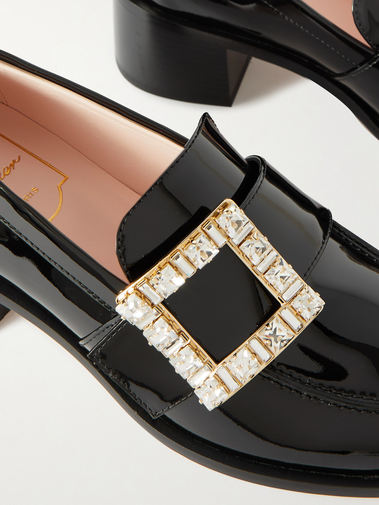 Roger Vivier Viv Rangers Crystal-embellished Patent-leather Loafers In Black