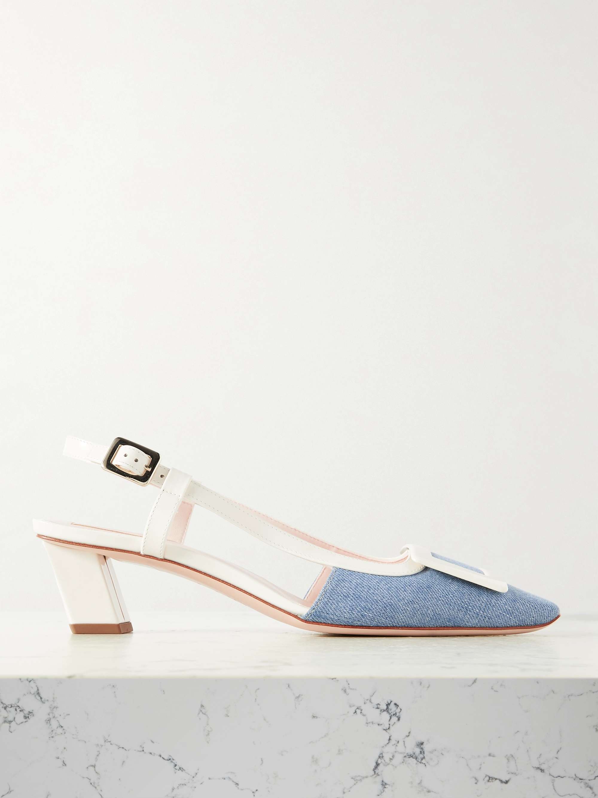 ROGER VIVIER Belle Vivier patent-leather and denim slingback pumps ...