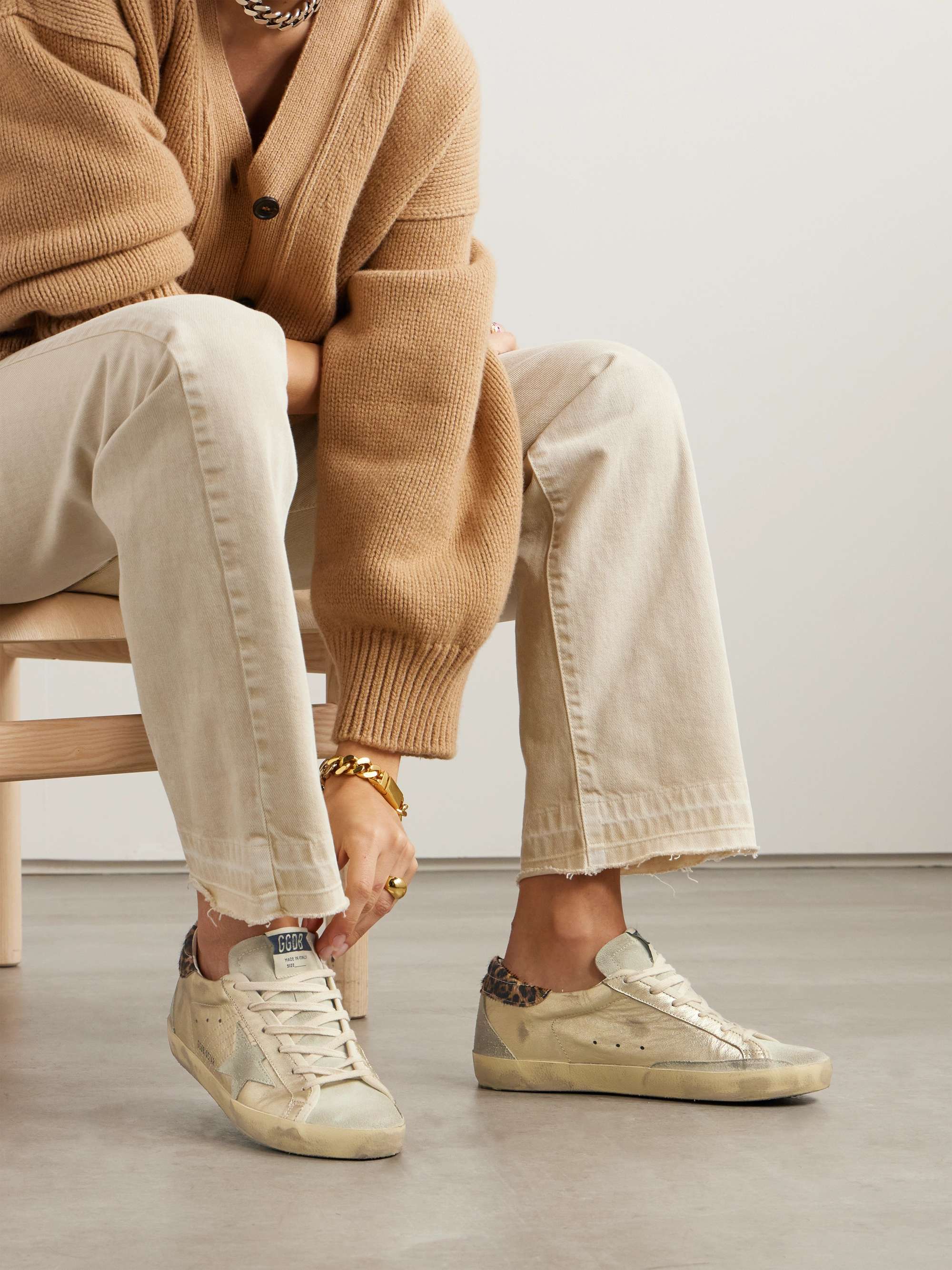 GOLDEN GOOSE Super-Star calf hair and suede-trimmed distressed leather  sneakers | NET-A-PORTER