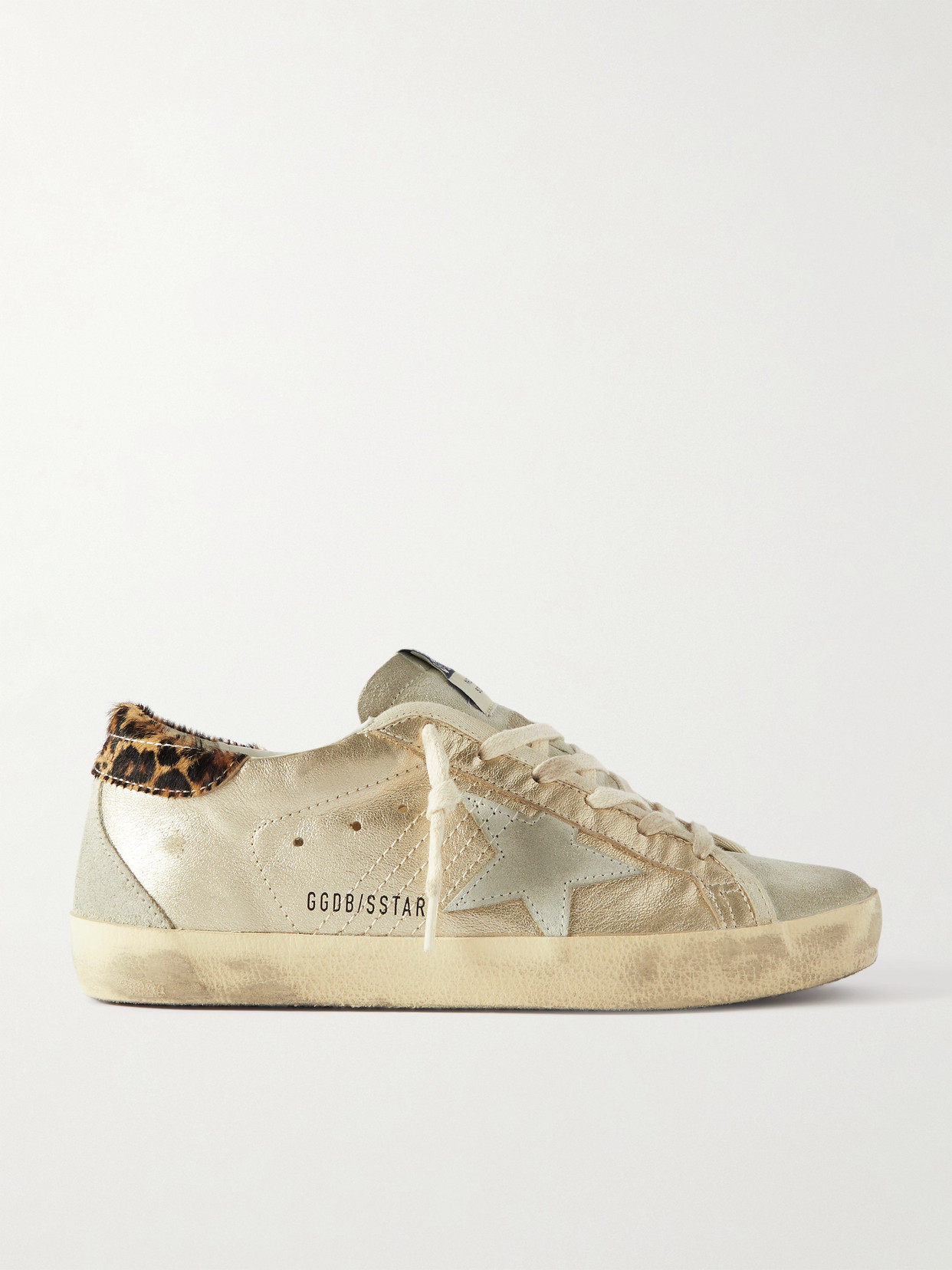 Golden Goose Super-star Calf Hair And Suede-trimmed Distressed Leather Sneakers In Neutrals