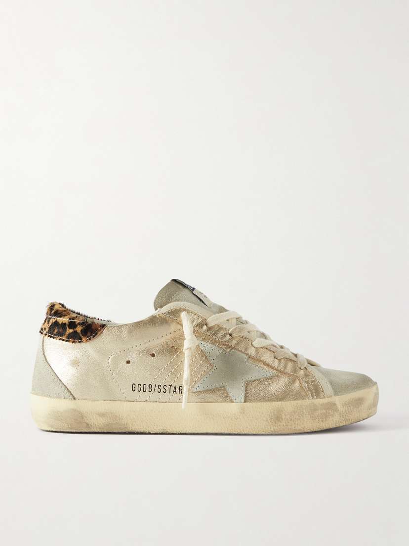 Golden Goose Super-star Calf Hair And Suede-trimmed Distressed Leather Sneakers