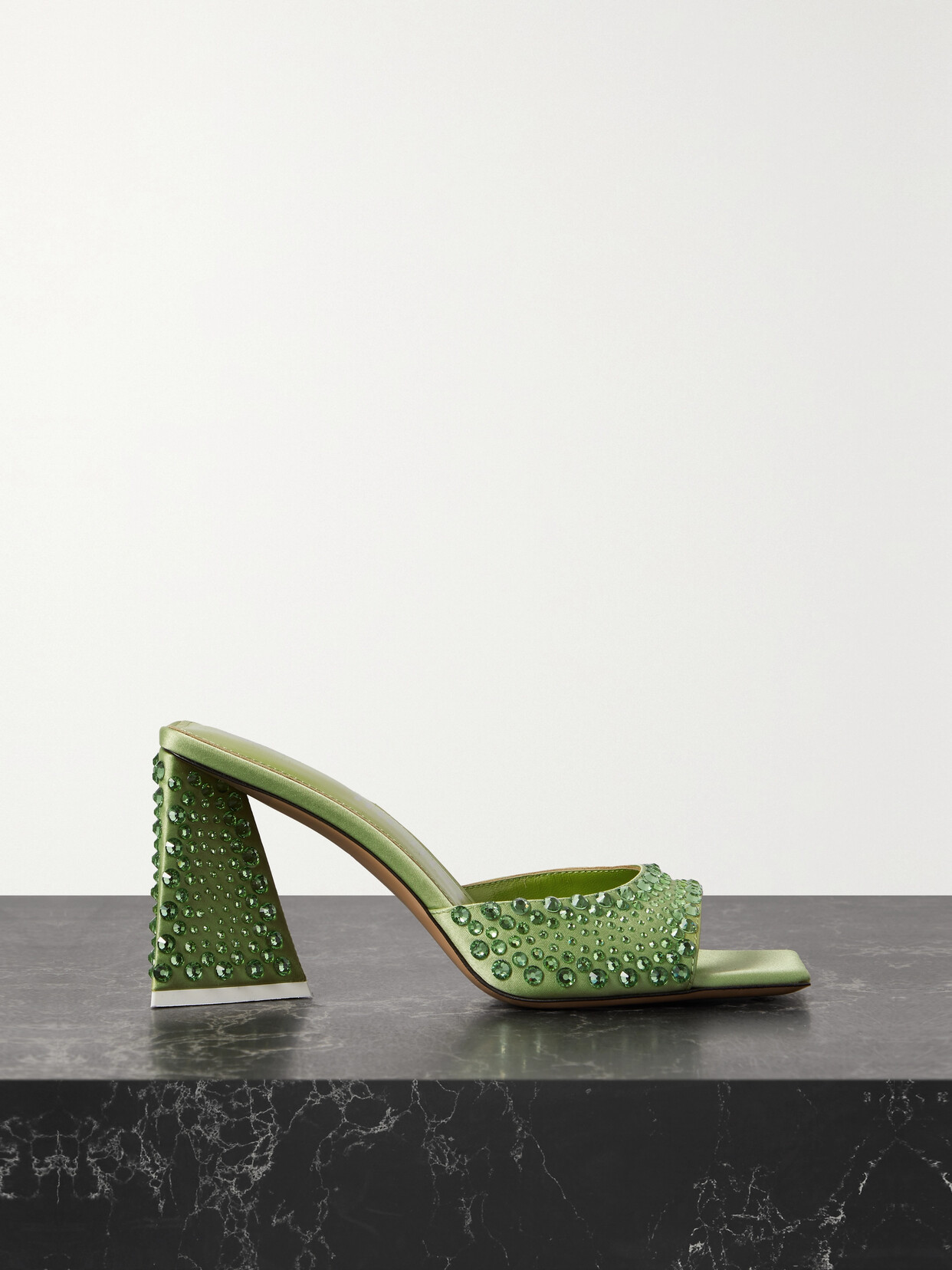 Attico Mini Devon Crystal-embellished Satin Mules In Green