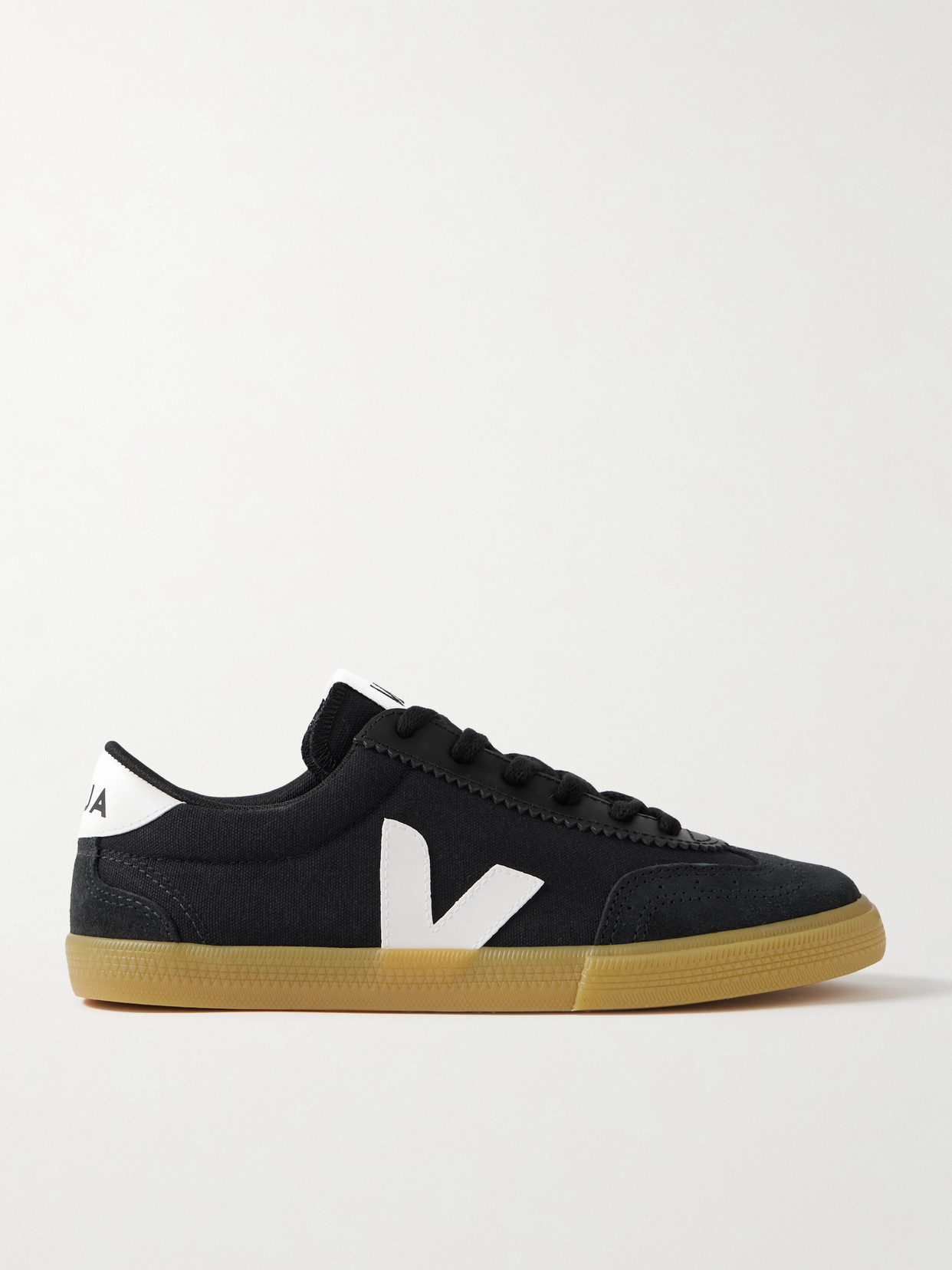 Shop Veja Volley Suede And Leather-trimmed Canvas Sneakers In Black