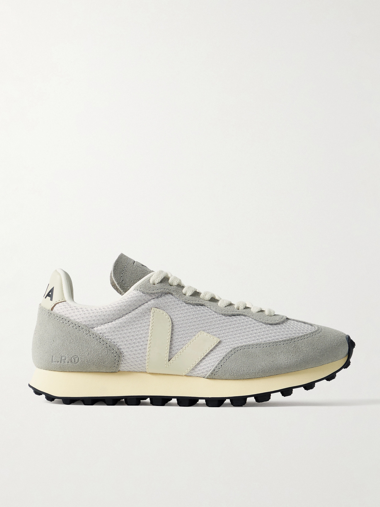 Shop Veja Rio Branco Leather-trimmed Suede And Alveomesh Sneakers In Gray