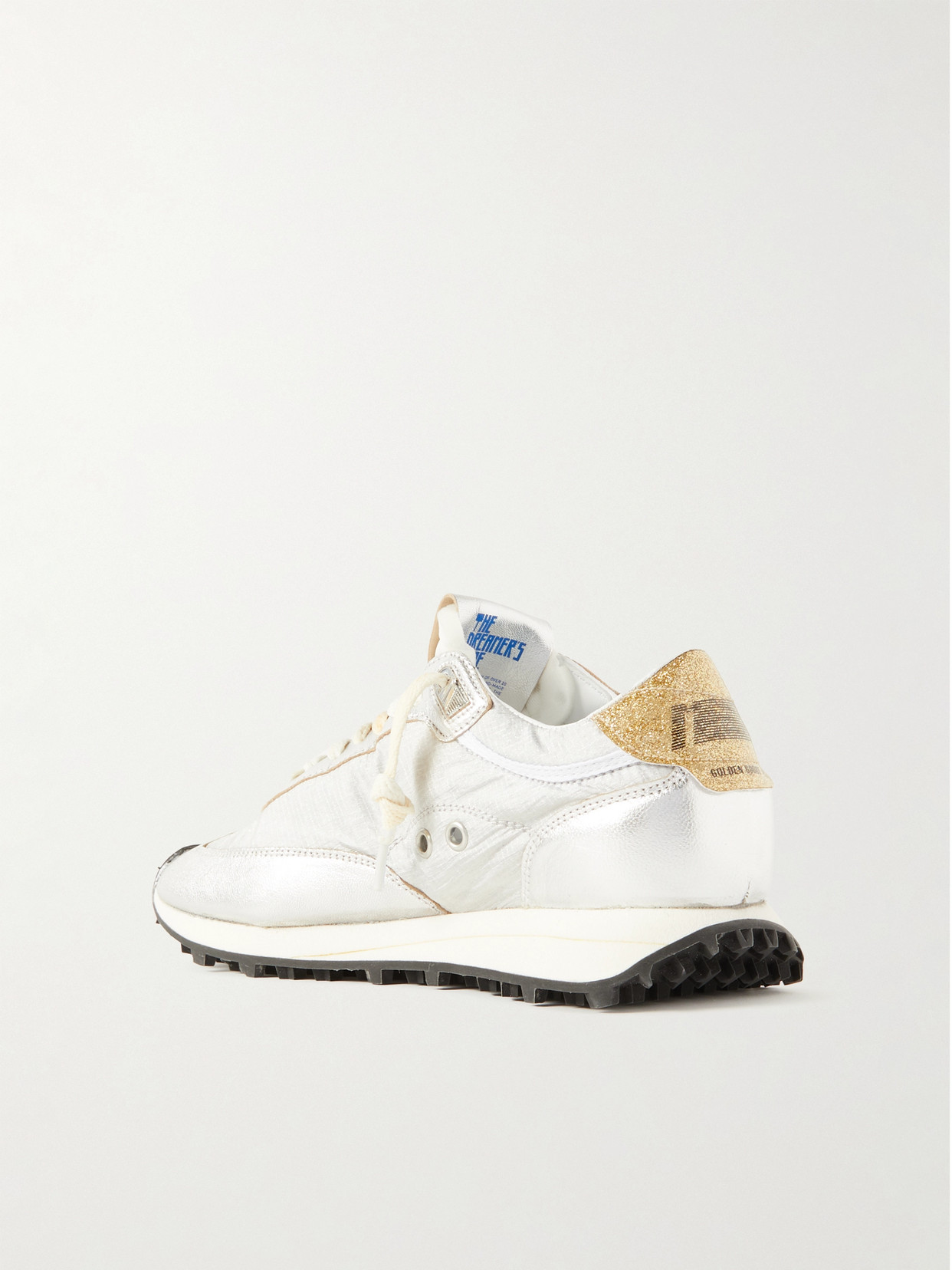 Golden Goose Running Marathon Metallic Leather-trimmed Shell Sneakers In Silver