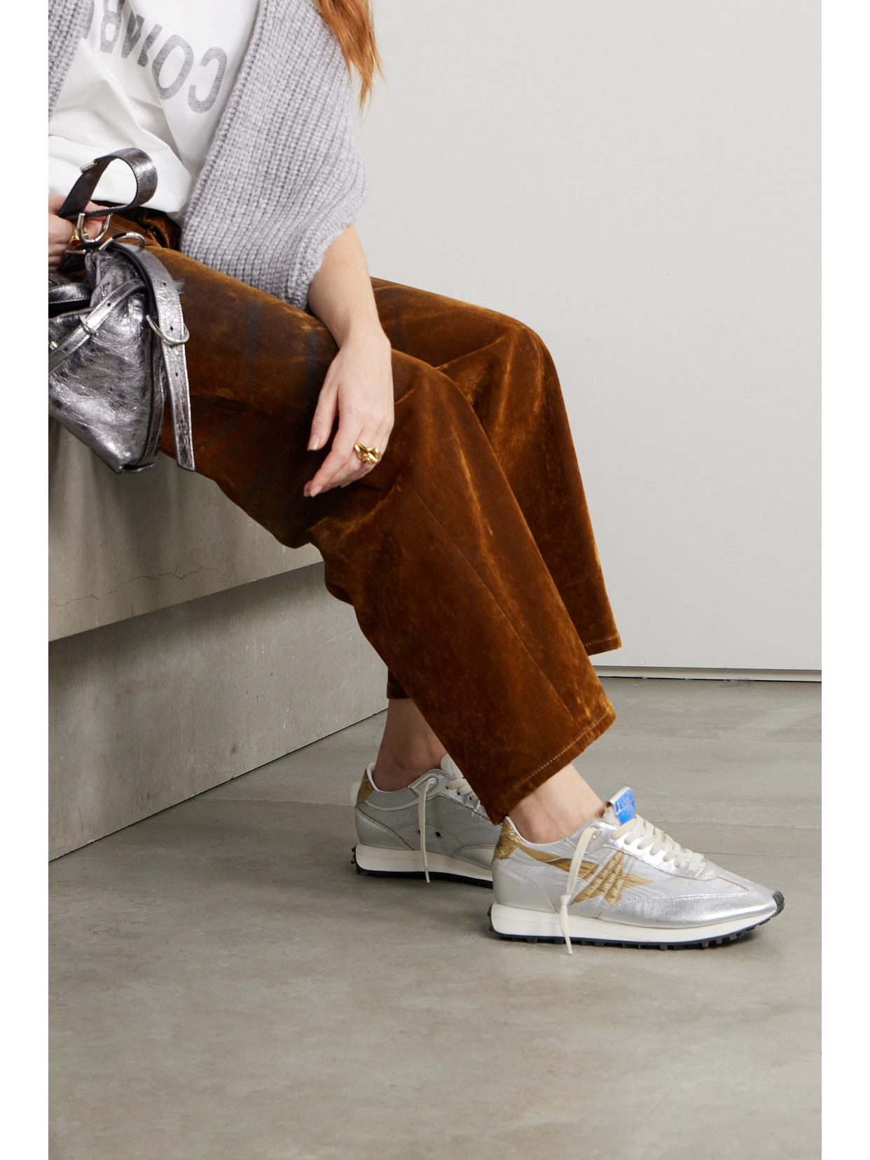 Golden Goose Running Marathon Metallic Leather-trimmed Shell Sneakers In Silver
