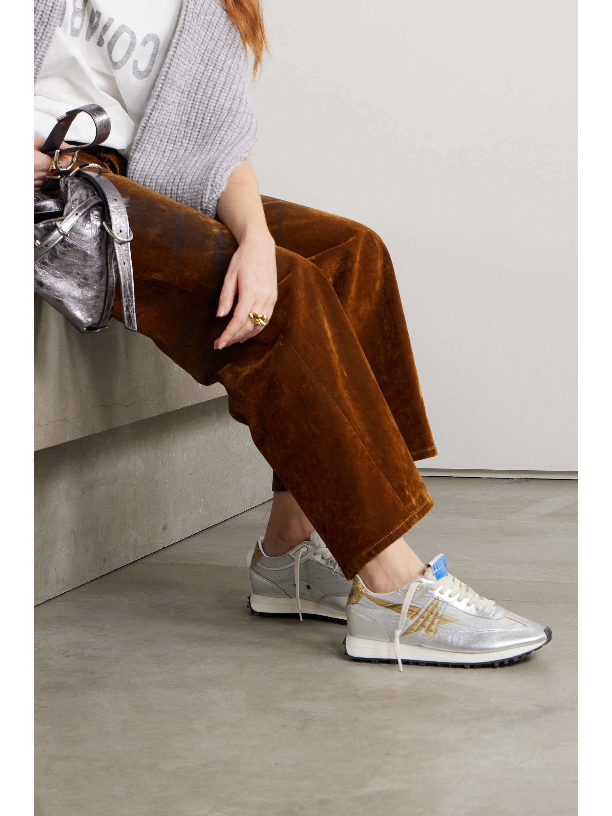 GOLDEN GOOSE Running Marathon metallic leather-trimmed shell sneakers |  NET-A-PORTER