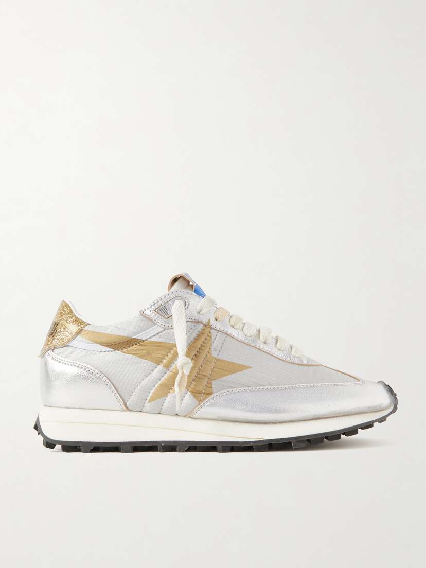 Golden Goose Running Marathon Metallic Leather-trimmed Shell Sneakers