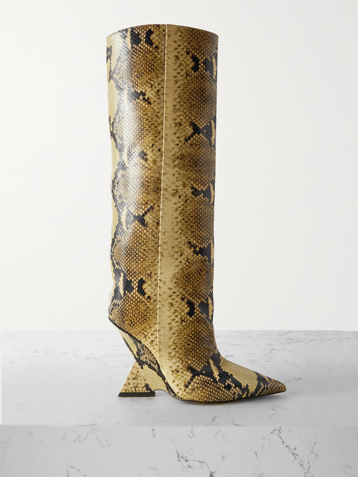 Shop Attico Cheope Snake-effect Leather Knee Boots In Animal Print