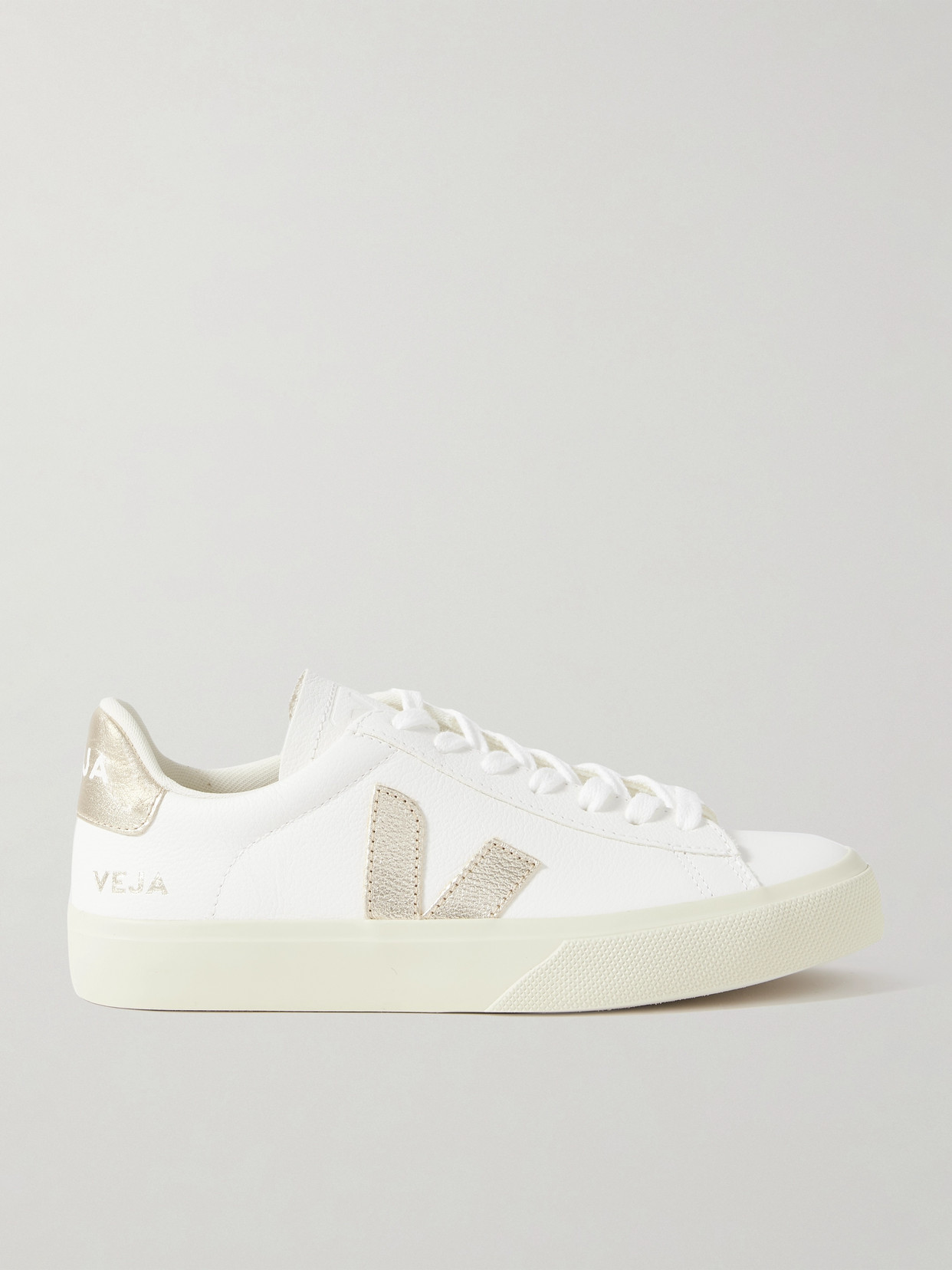 Veja + Net Sustain Campo Metallic Leather Sneakers In White