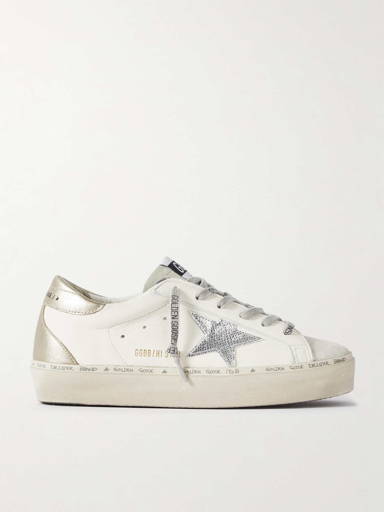 Golden Goose Hi Star Distressed Suede- And Snake-effect-trimmed Leather Sneakers - White