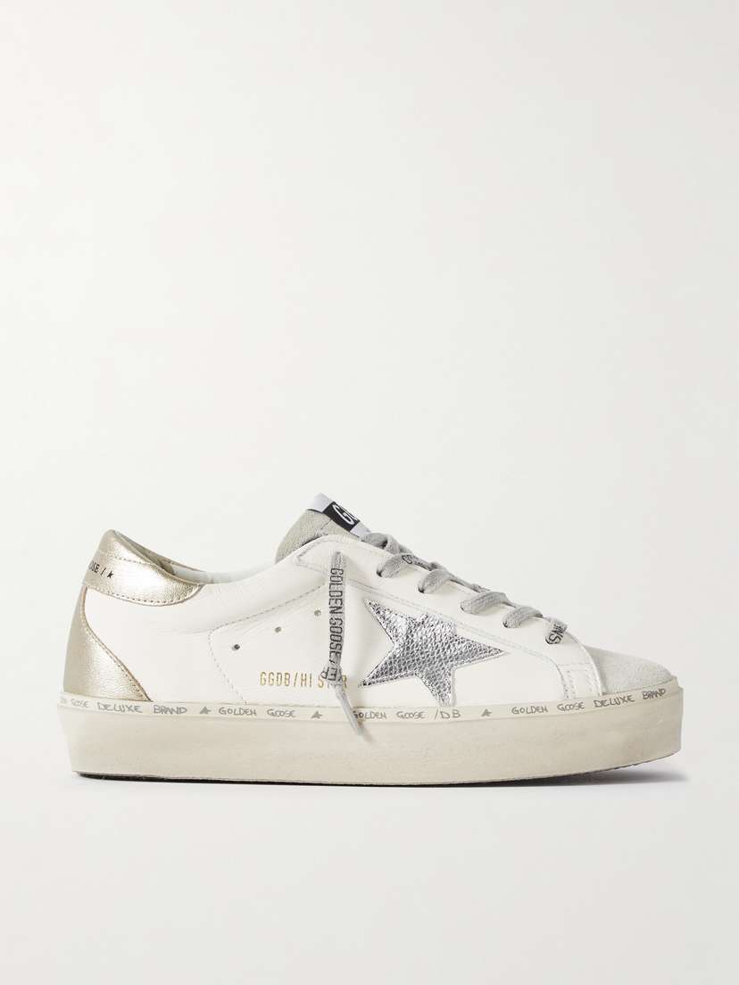 Golden Goose Hi Star Distressed Suede- And Snake-effect-trimmed Leather Sneakers