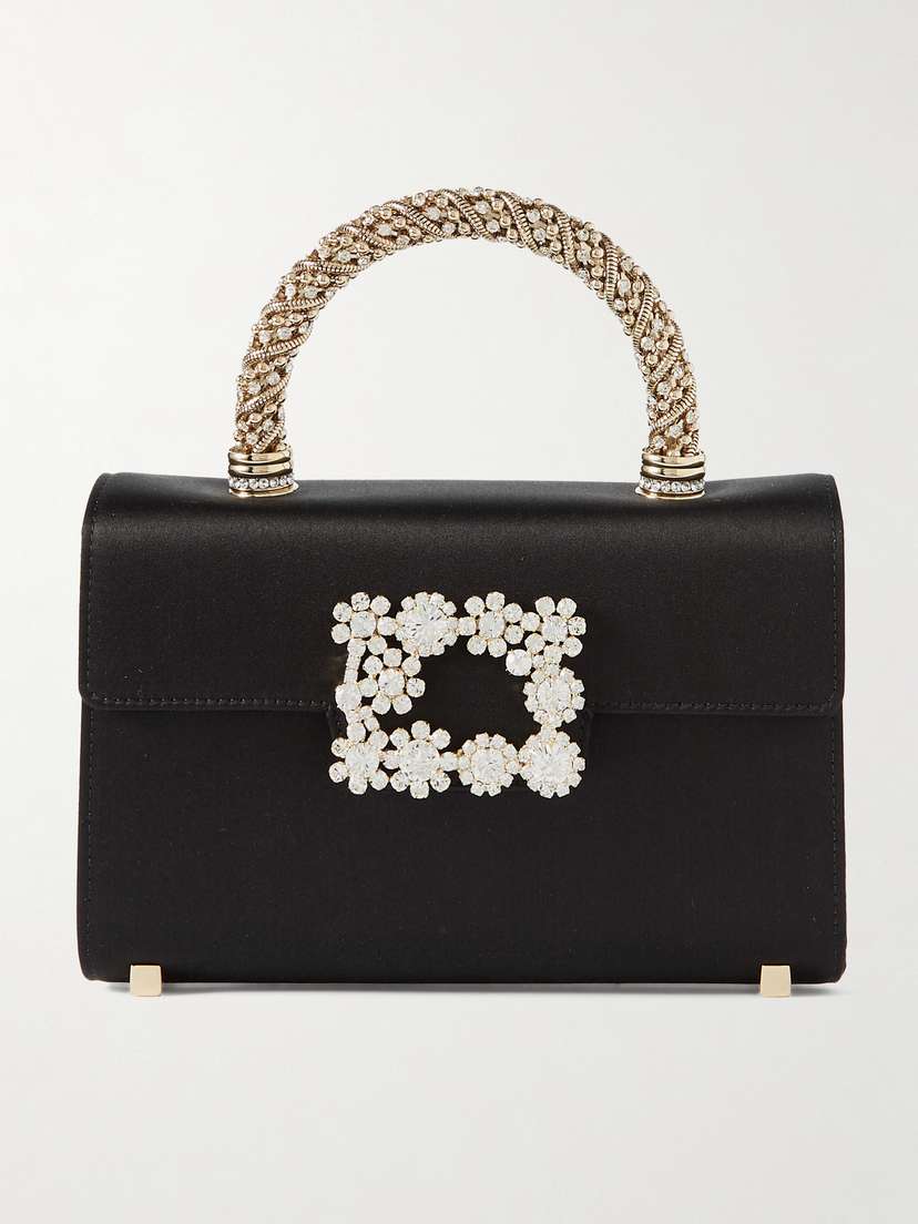 Roger Vivier Flower Crystal-embellished Satin Clutch
