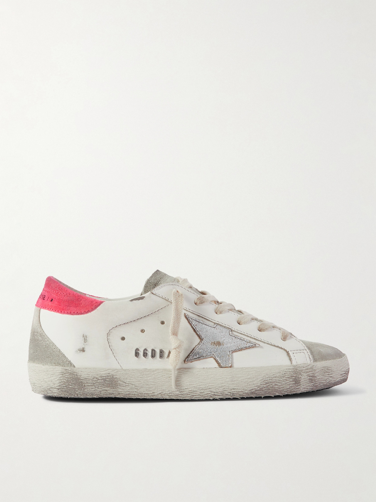 Golden Goose Super-star Distressed Suede-trimmed Leather Sneakers In White