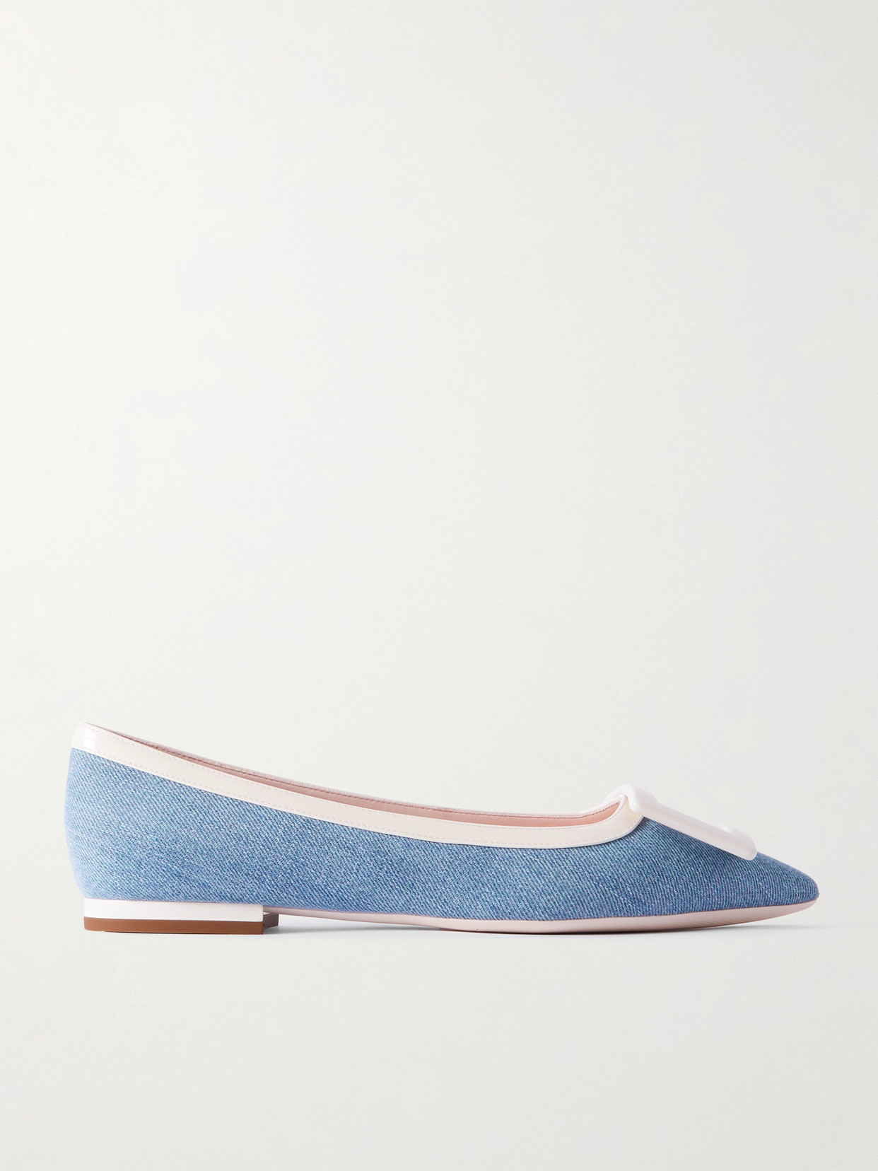 Roger Vivier Gommettine Buckled Denim And Patent-leather Ballet Flats In Blue