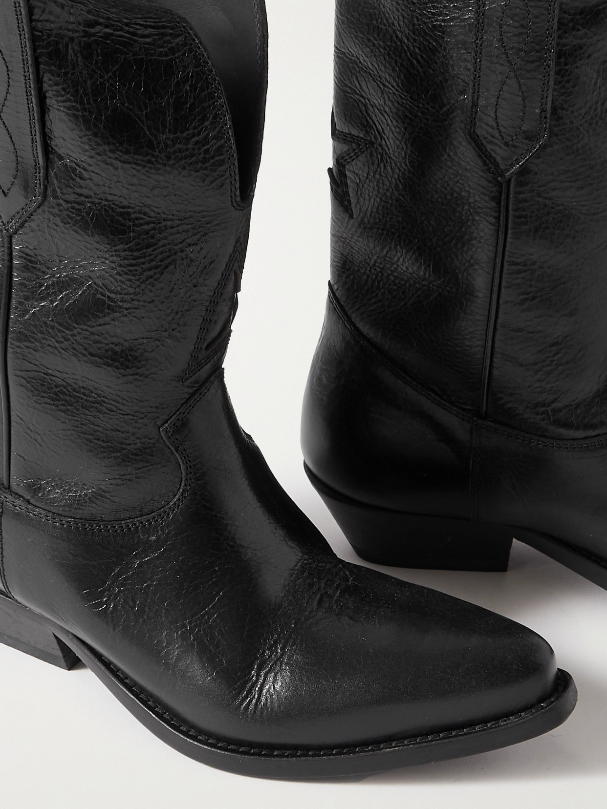 Low Wish Star Textured-Leather Cowboy Boots