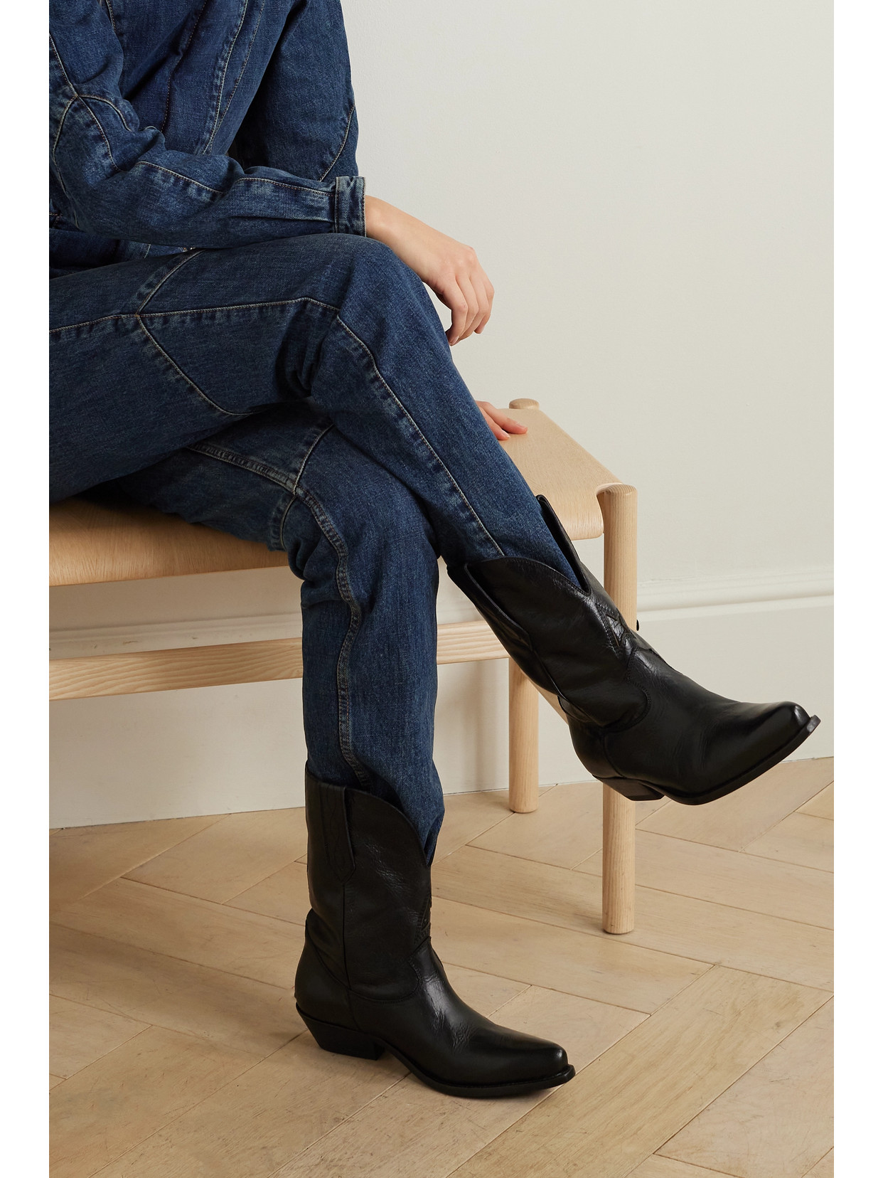 Low Wish Star Textured-Leather Cowboy Boots